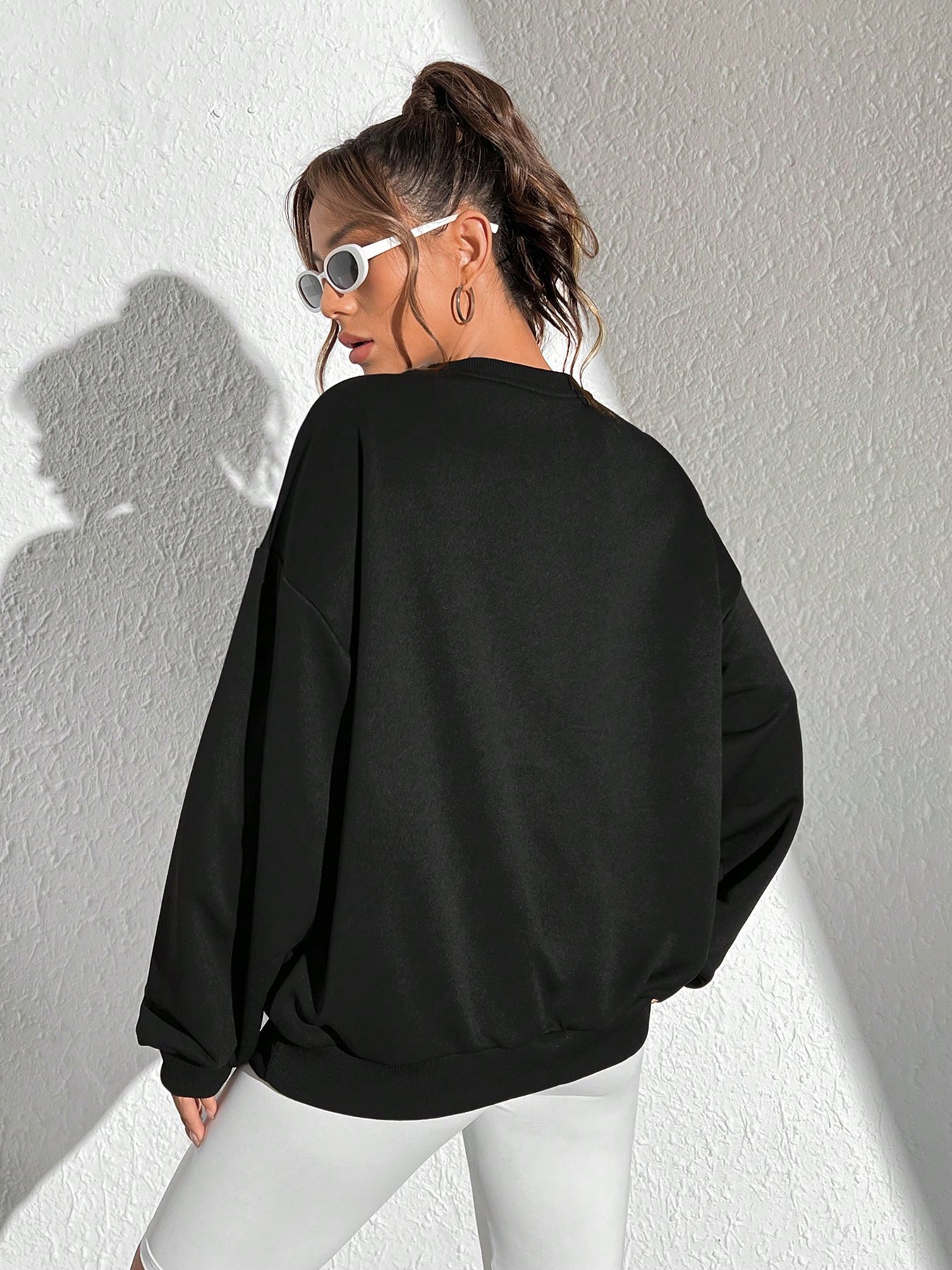 Elengatine Diamond Letter Graphic Thermal Lined Sweatshirt Hoodies