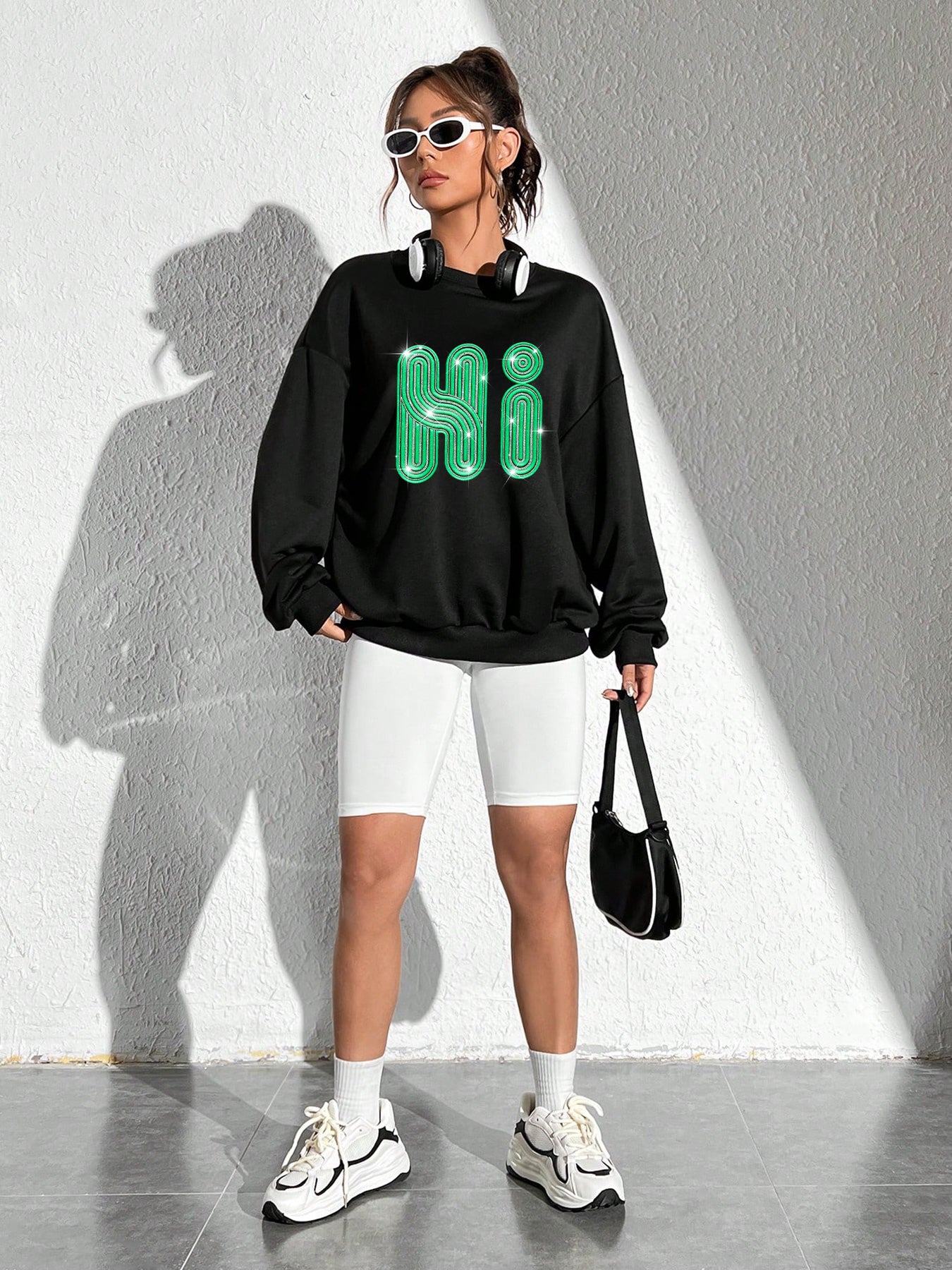 Elengatine Diamond Letter Graphic Thermal Lined Sweatshirt Hoodies