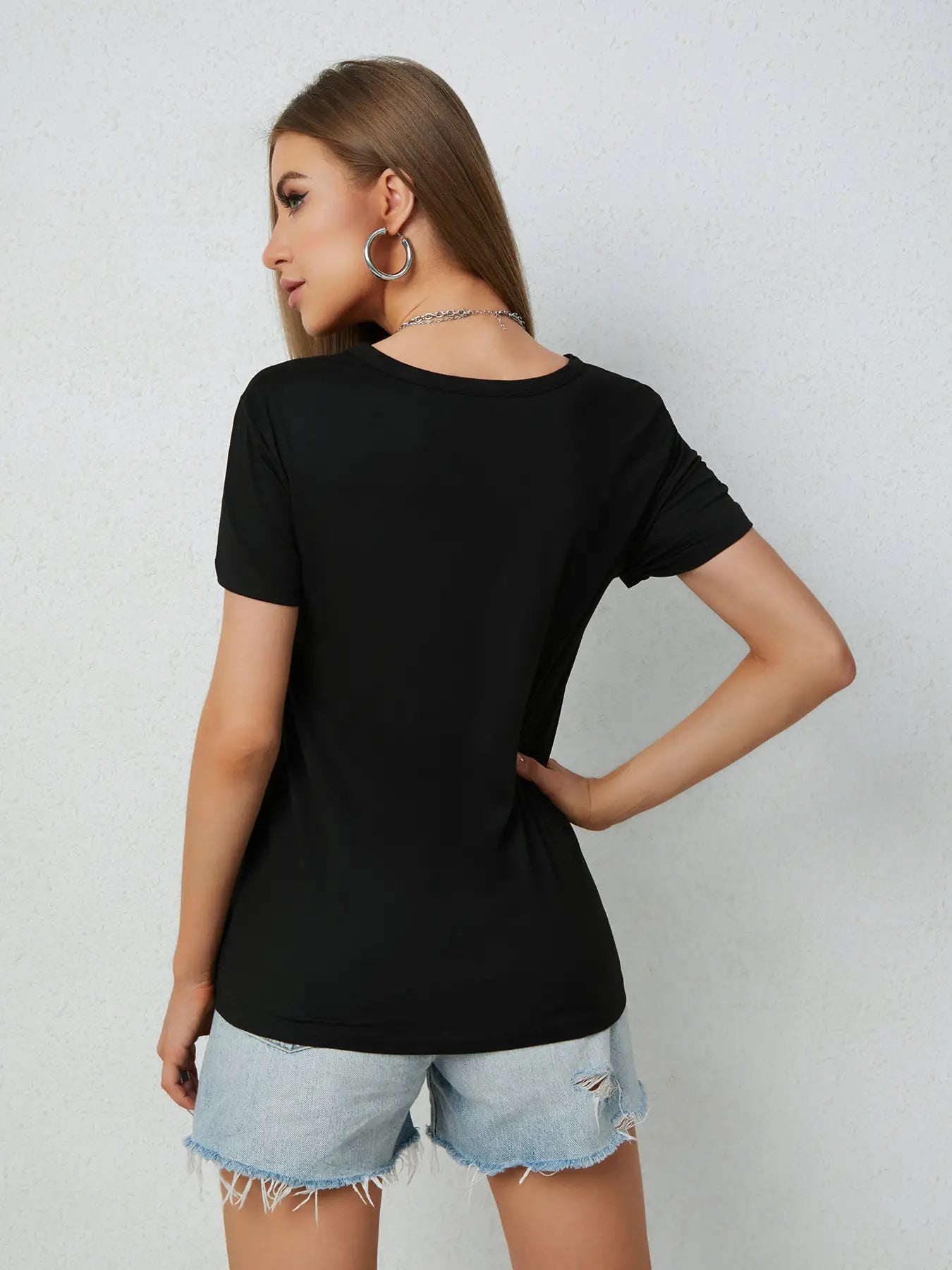 Elengatine Fashion Letters Graphic Printing Drop Shoulder Tee