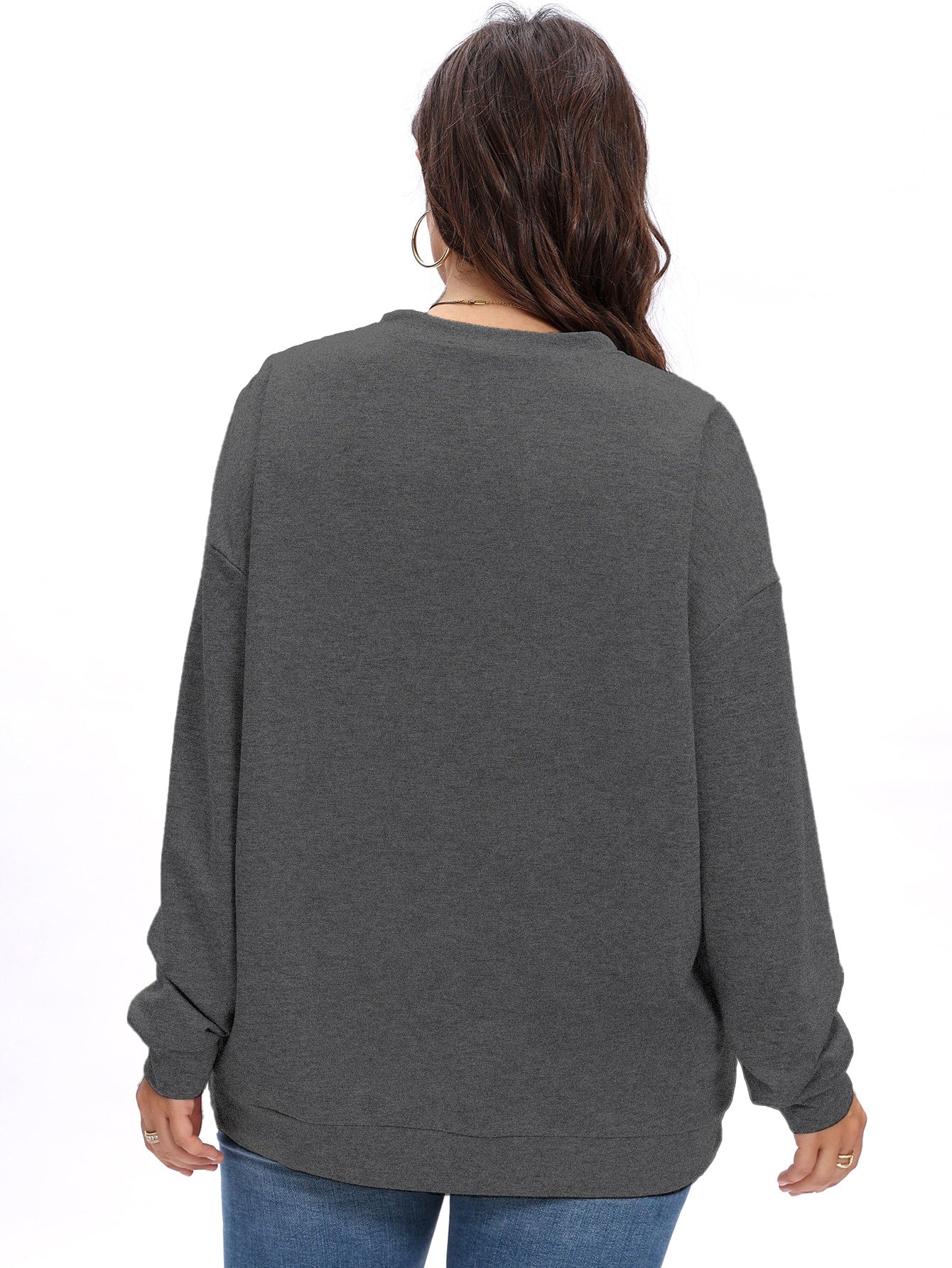 Elengatine Plus Solid V Neck Drop Shoulder Top