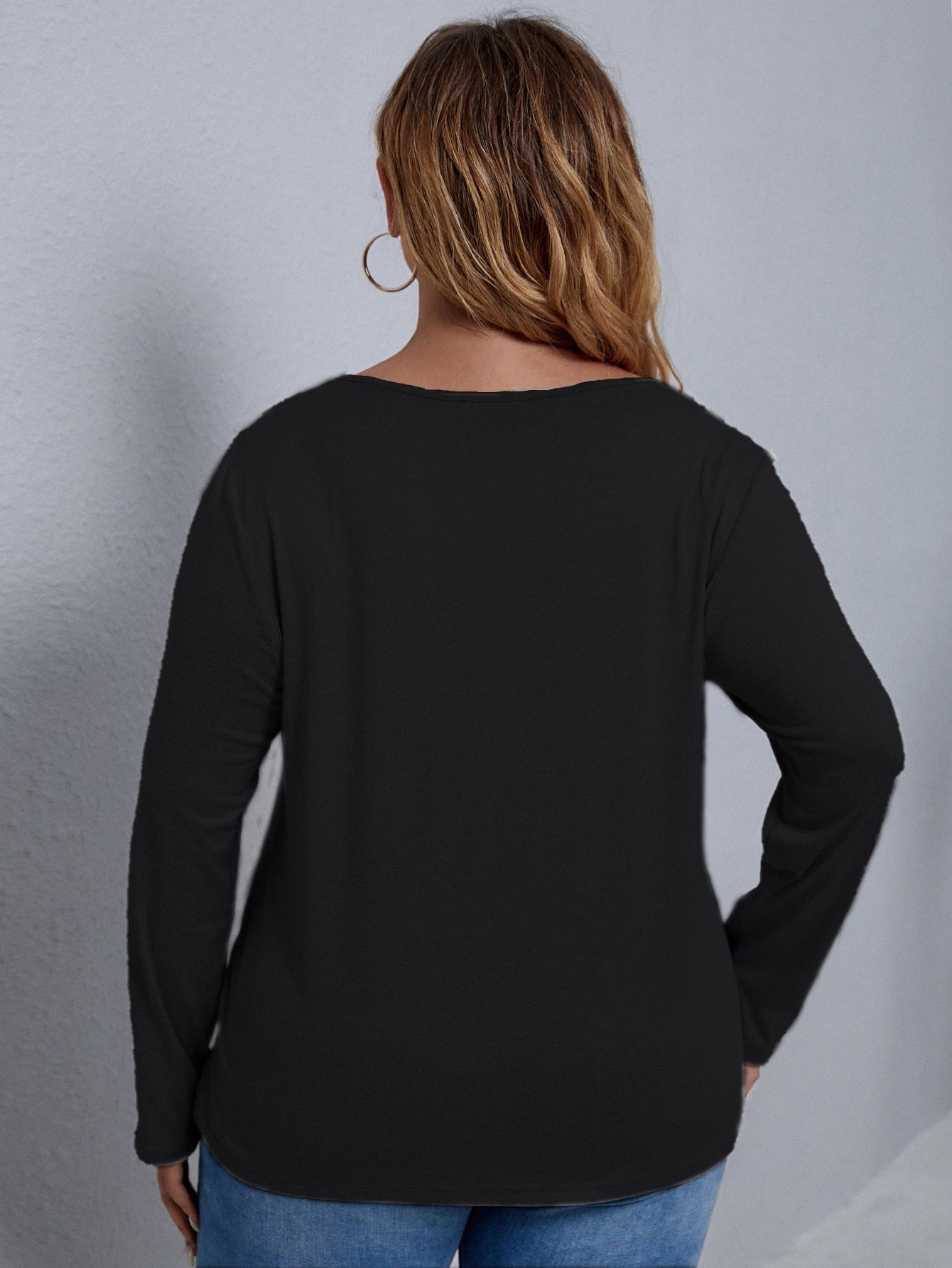 Elengatine Plus Solid White Lace V Neck Drop Shoulder Top