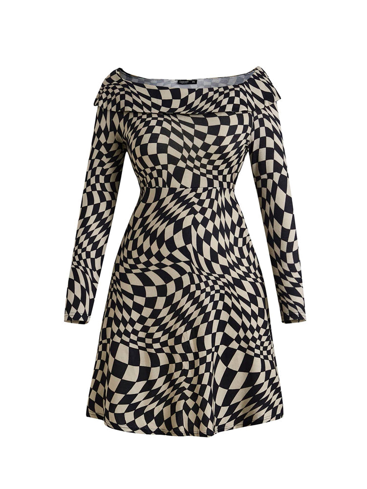 Elengatine Plus Abstract Pattern Off Shoulder A-line Dress