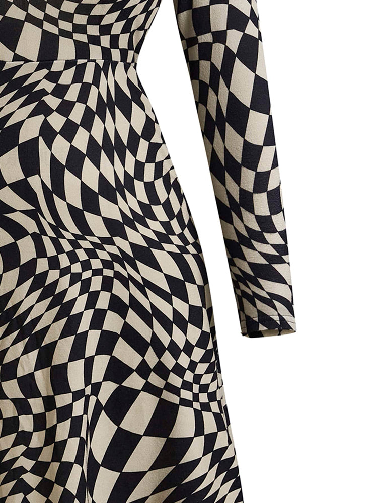 Elengatine Plus Abstract Pattern Off Shoulder A-line Dress