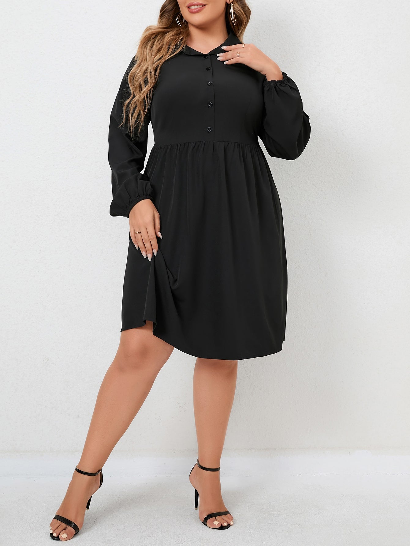 Elengatine Plus Drop Should Long Sleeves A-line Dress
