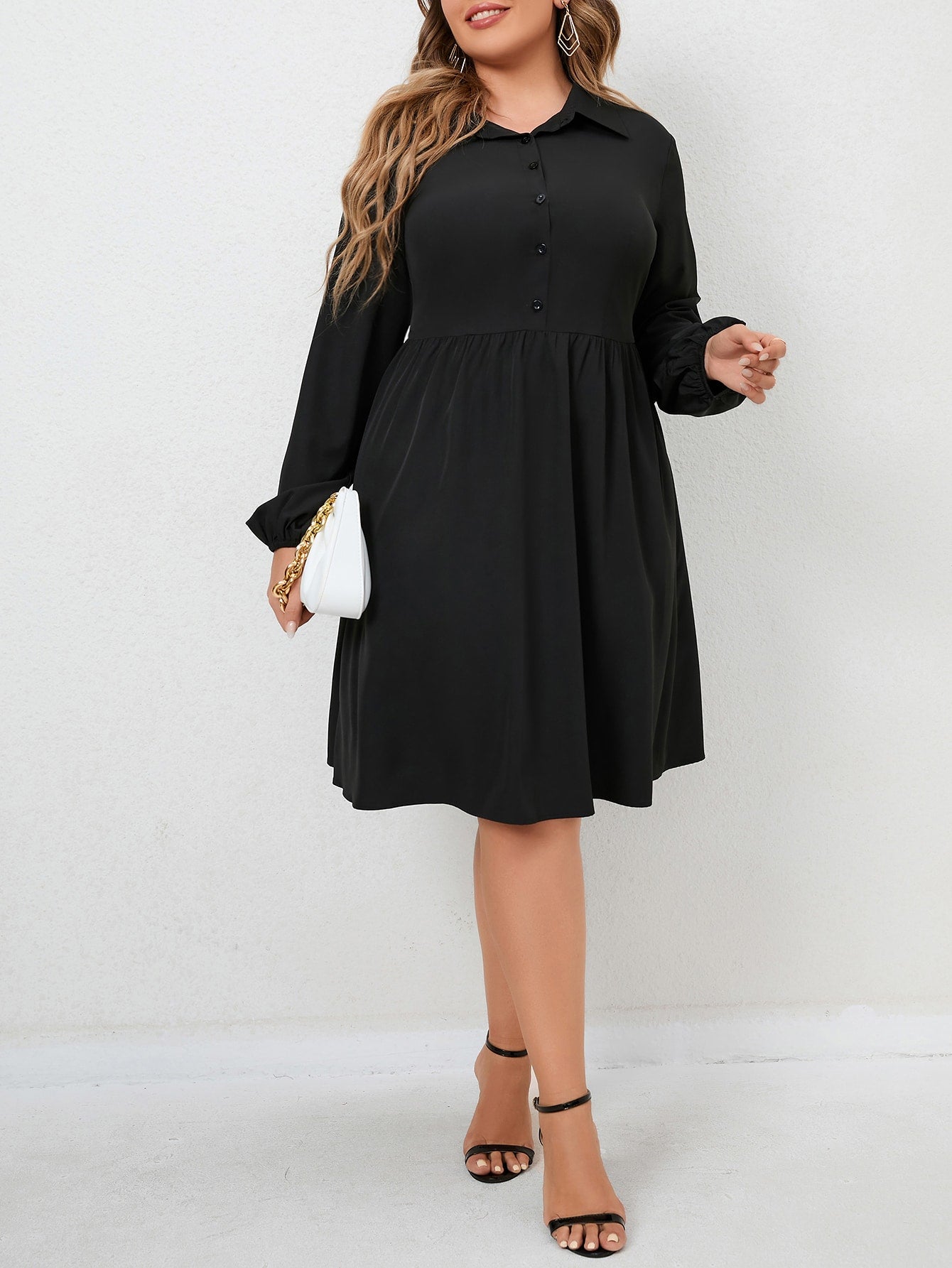 Elengatine Plus Drop Should Long Sleeves A-line Dress