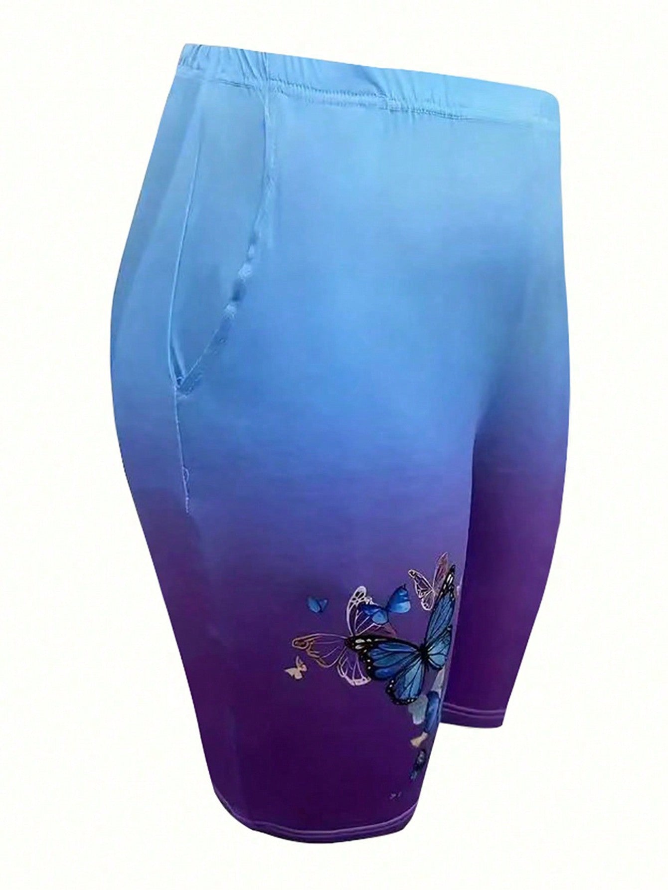 Large Size Women's Two-Piece Short Sleeved Shorts Butterfly Print Spring/Summer Fashionable Casual Suit