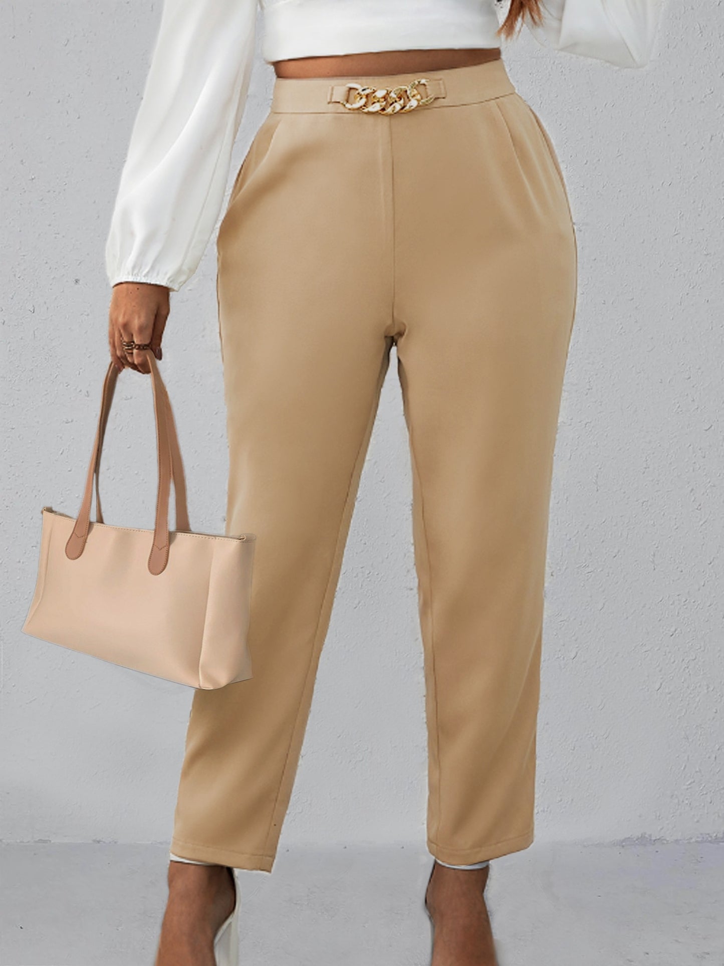 Elengatine Plus Solid High Waist Carrot Pants