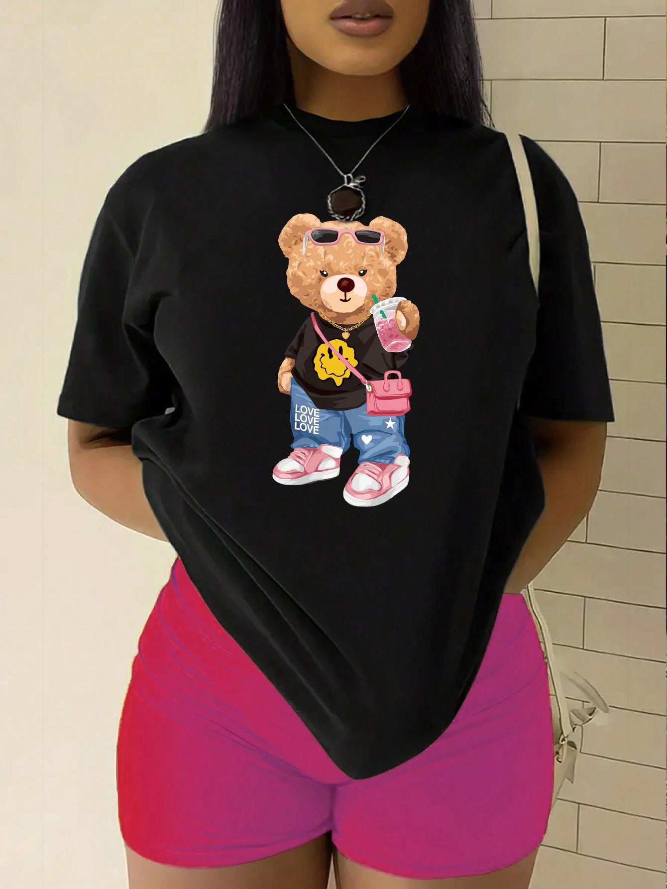 Elengatine 3 Pack Oversized T-shirt ,Graphic Printing Drop Shoulder T shirt for Women Hot girls Casual Comfort LB0039-362363366