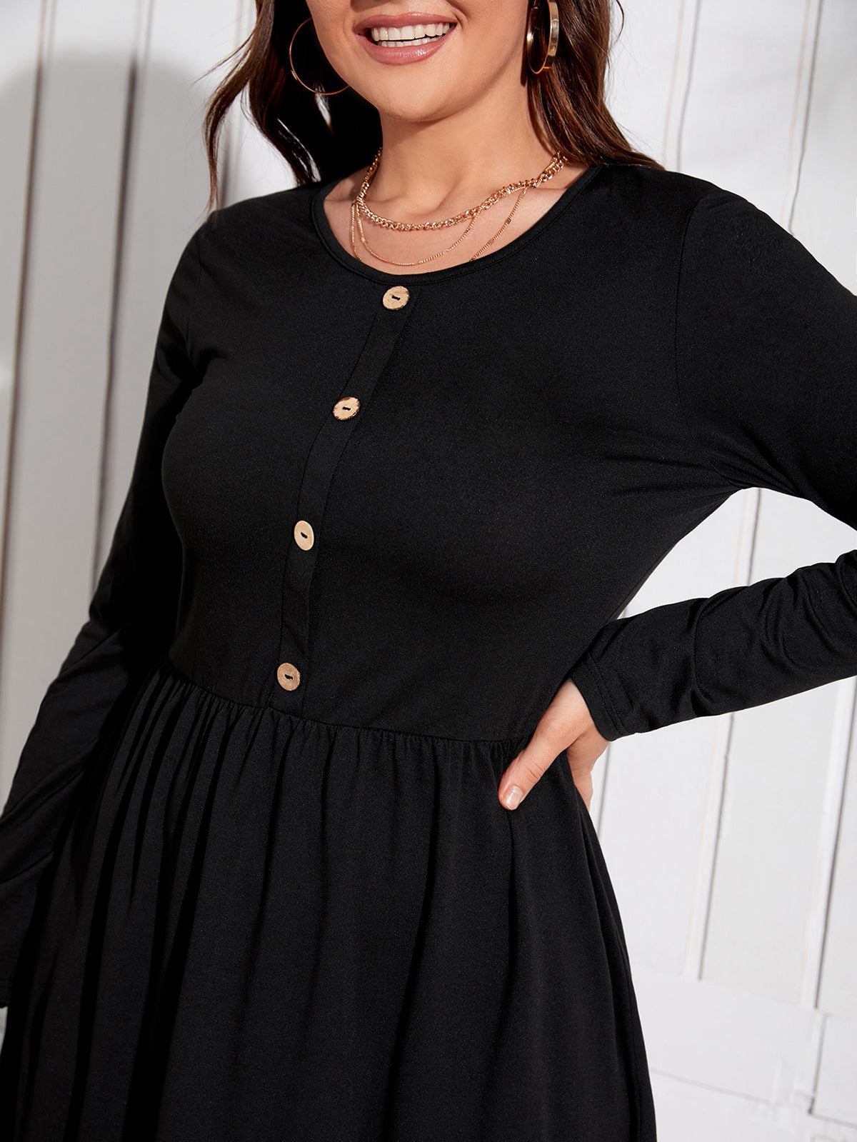 Elengatine Plus Solid Button Front A-line Dress