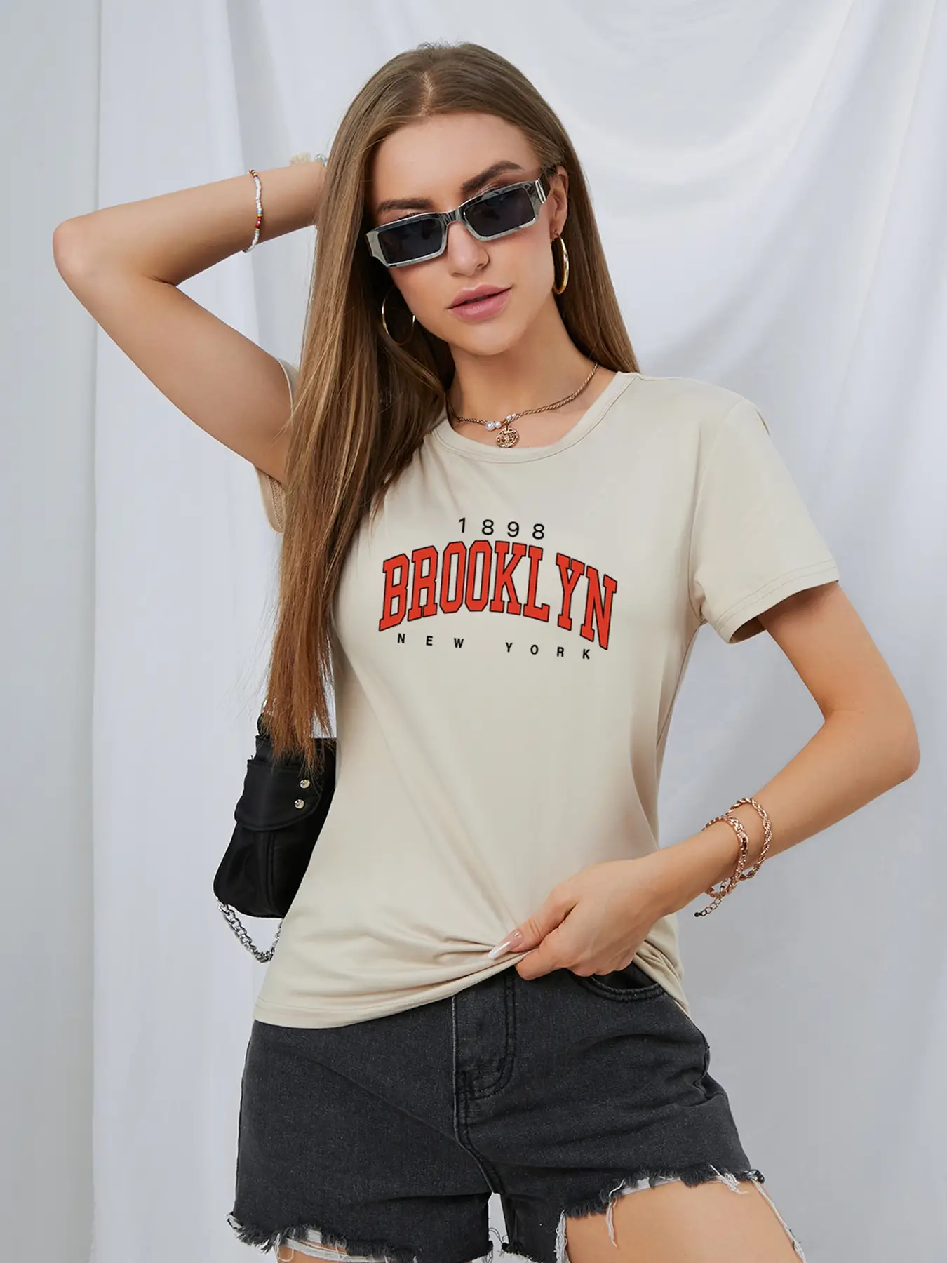 Elengatine Brooklyn Letter Graphic Printing Drop Shoulder Tee