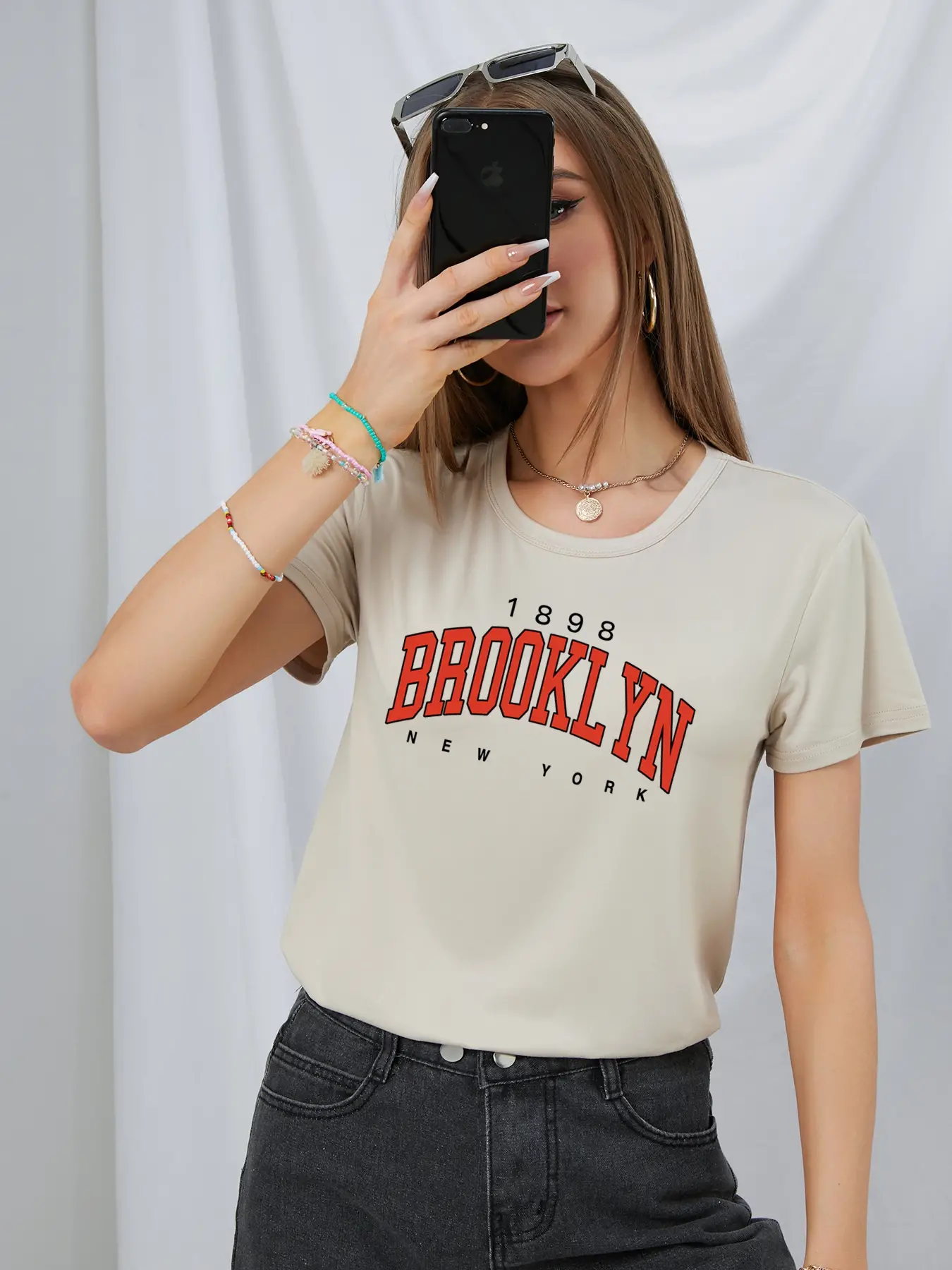 Elengatine Brooklyn Letter Graphic Printing Drop Shoulder Tee