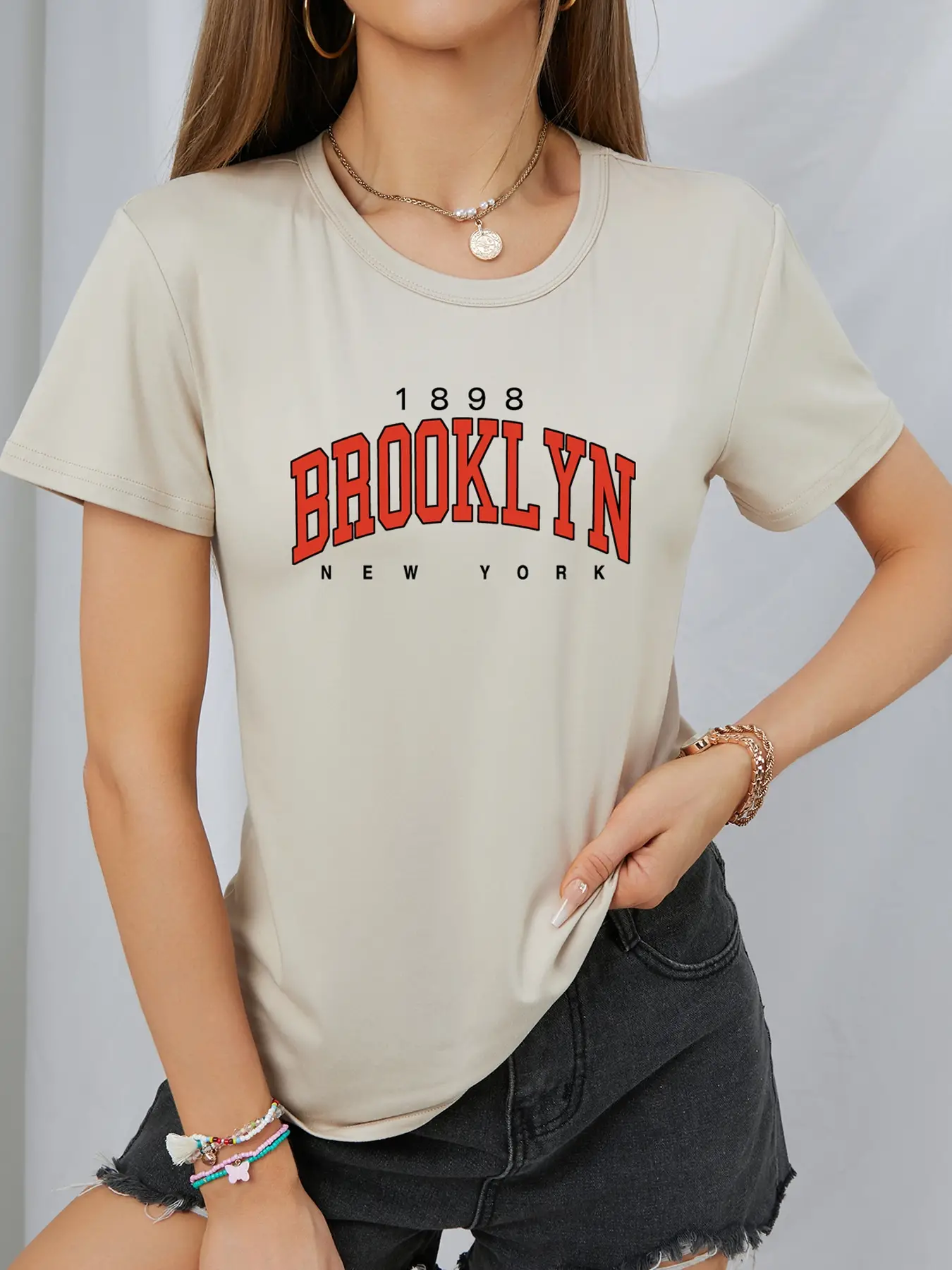 Elengatine Brooklyn Letter Graphic Printing Drop Shoulder Tee