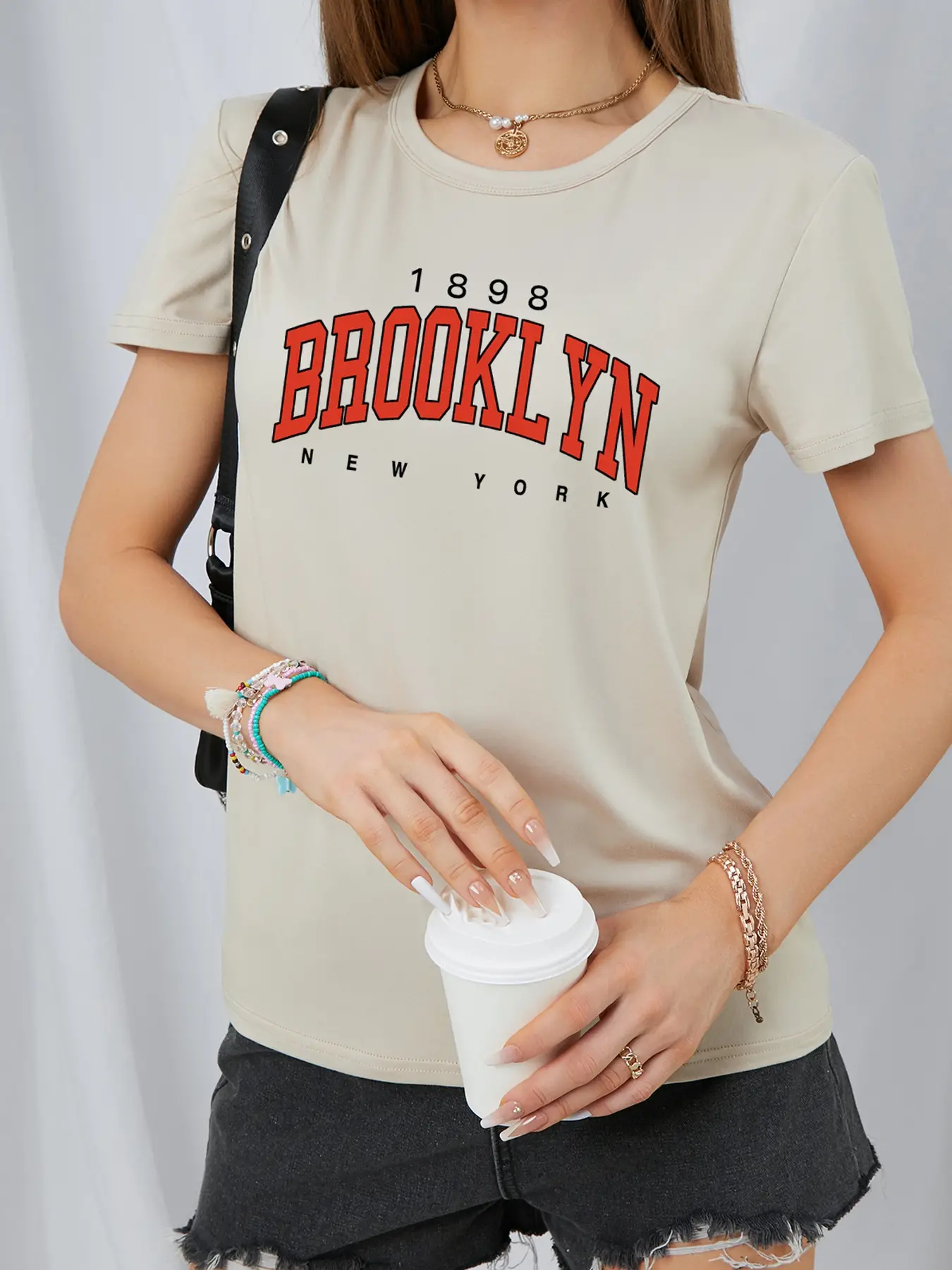 Elengatine Brooklyn Letter Graphic Printing Drop Shoulder Tee