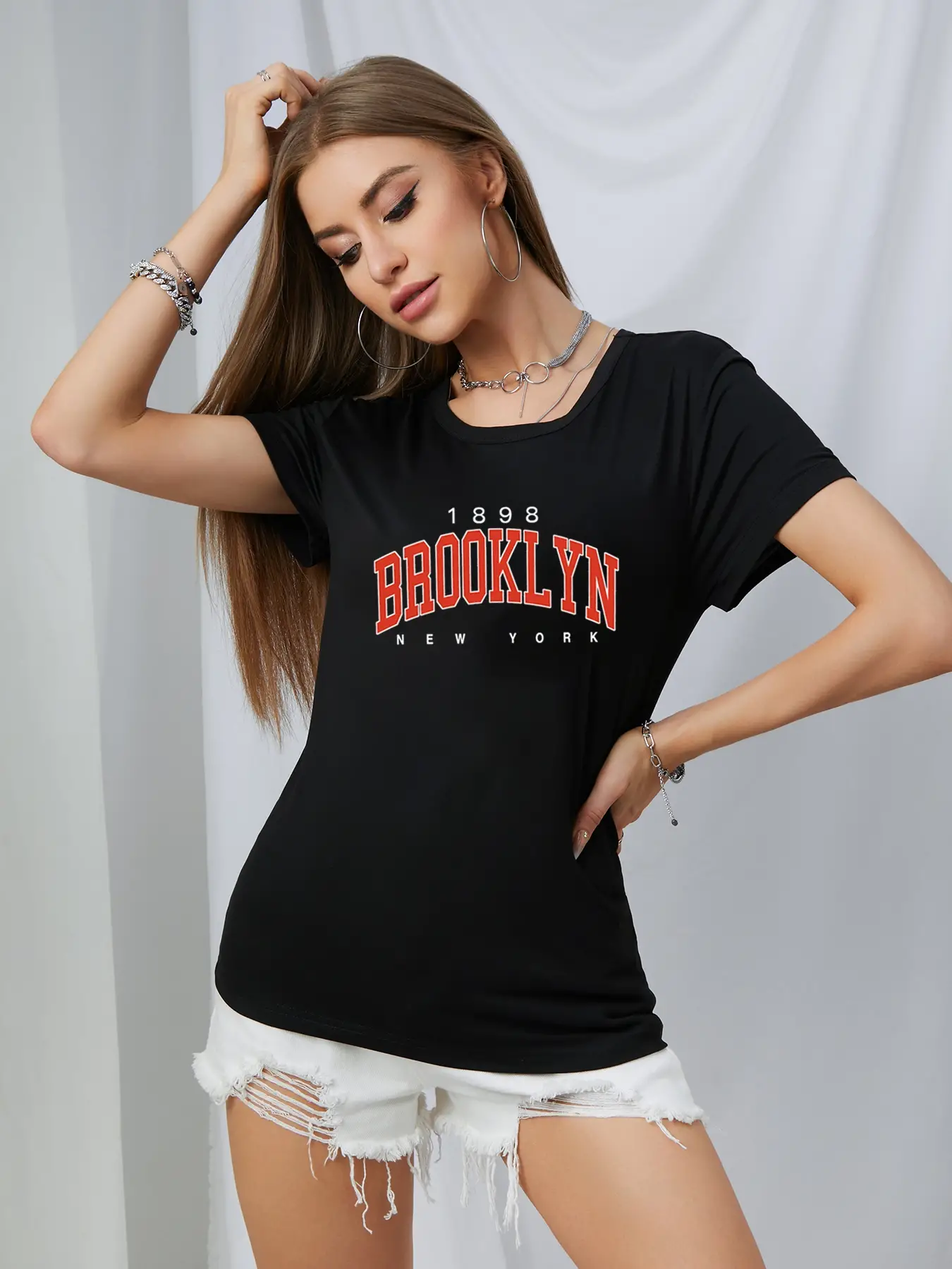 Elengatine Brooklyn Letter Graphic Printing Drop Shoulder Tee