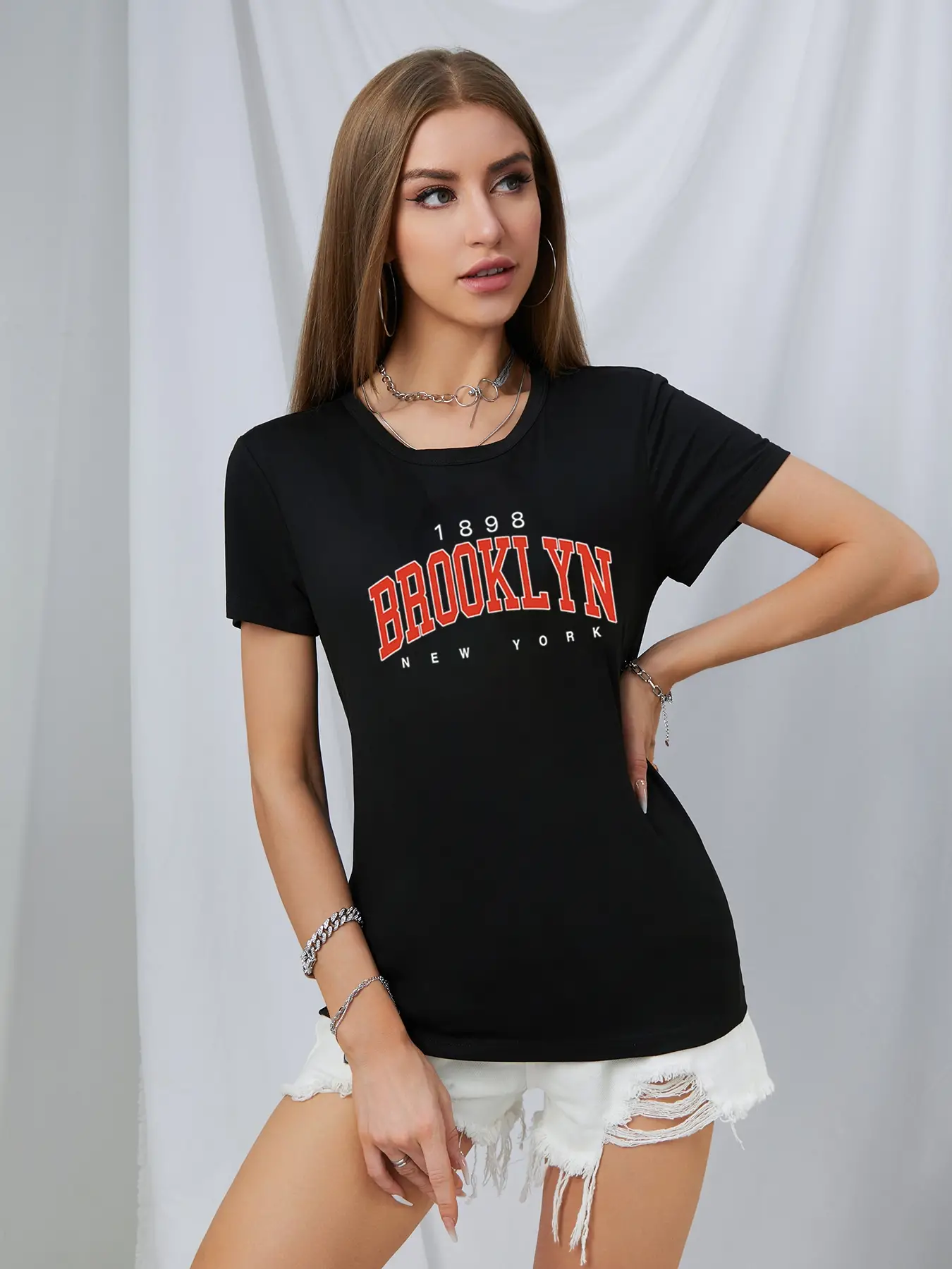 Elengatine Brooklyn Letter Graphic Printing Drop Shoulder Tee