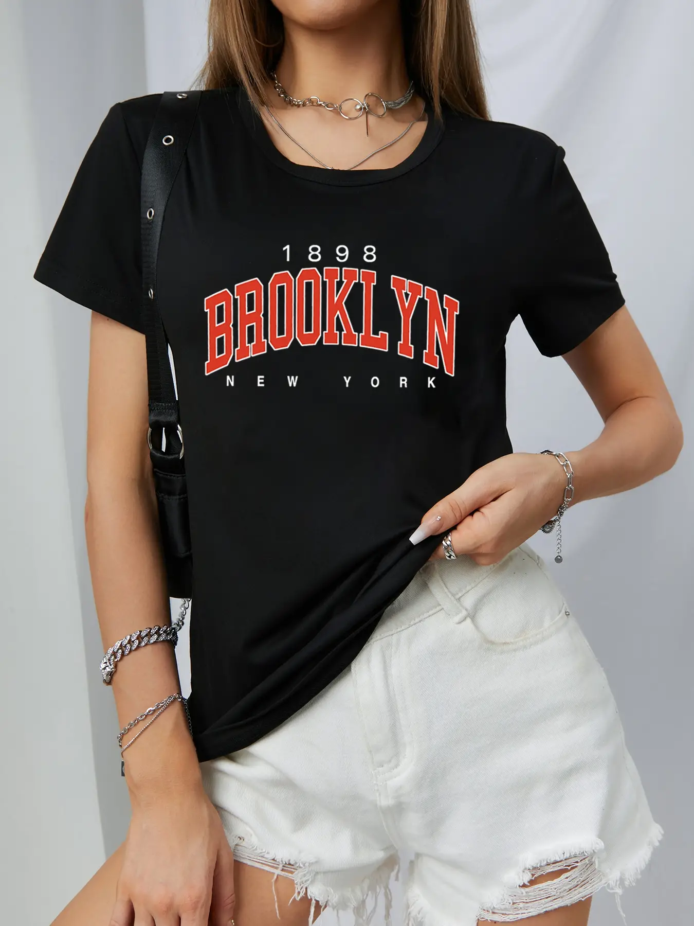 Elengatine Brooklyn Letter Graphic Printing Drop Shoulder Tee