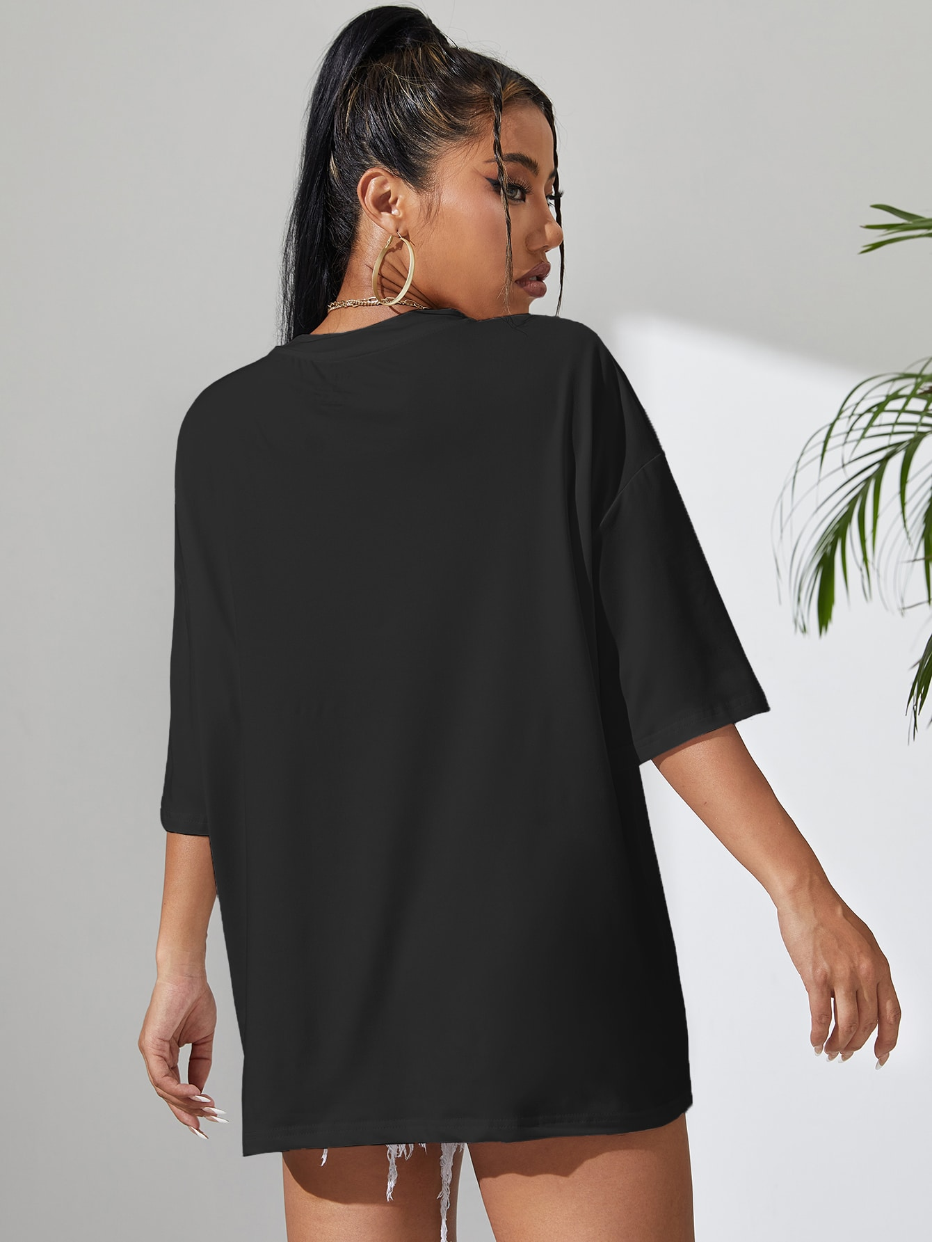 Elengatine Barbie Letter Graphic Printing Oversized Drop Shoulder Tee