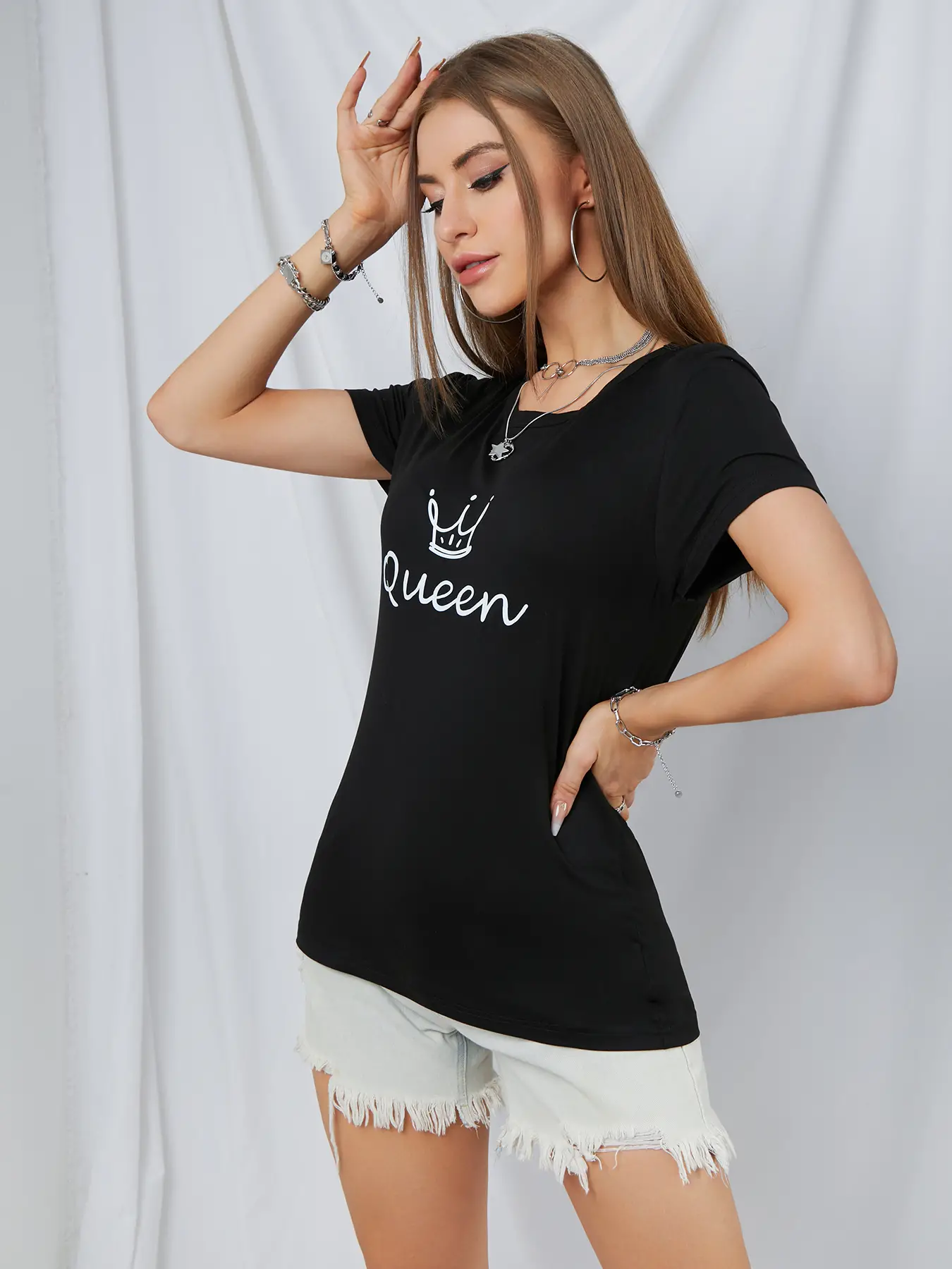 Elengatine QUEEN Graphic Printing Drop Shoulder Tee