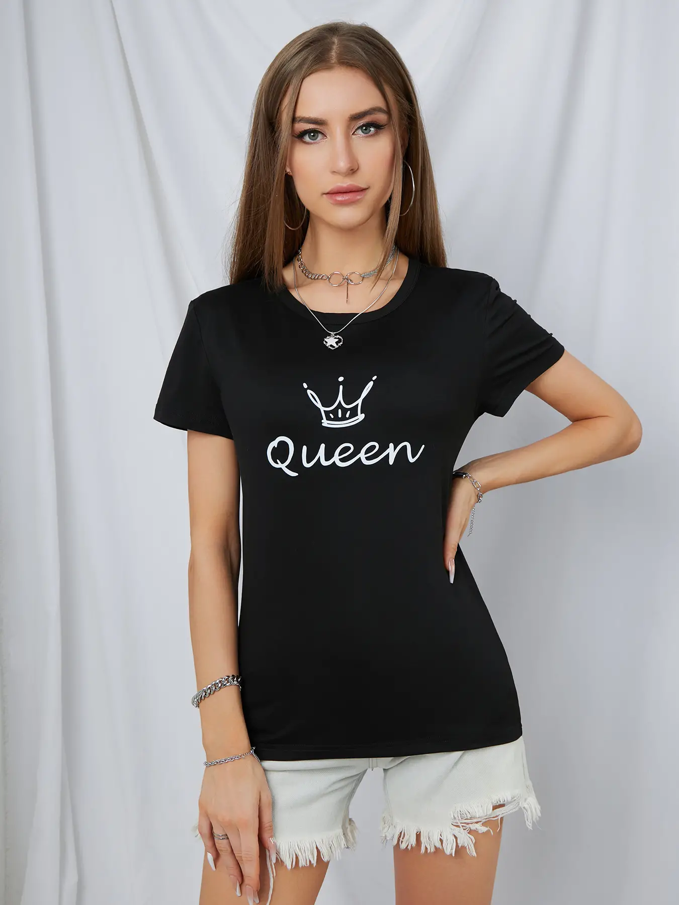 Elengatine QUEEN Graphic Printing Drop Shoulder Tee