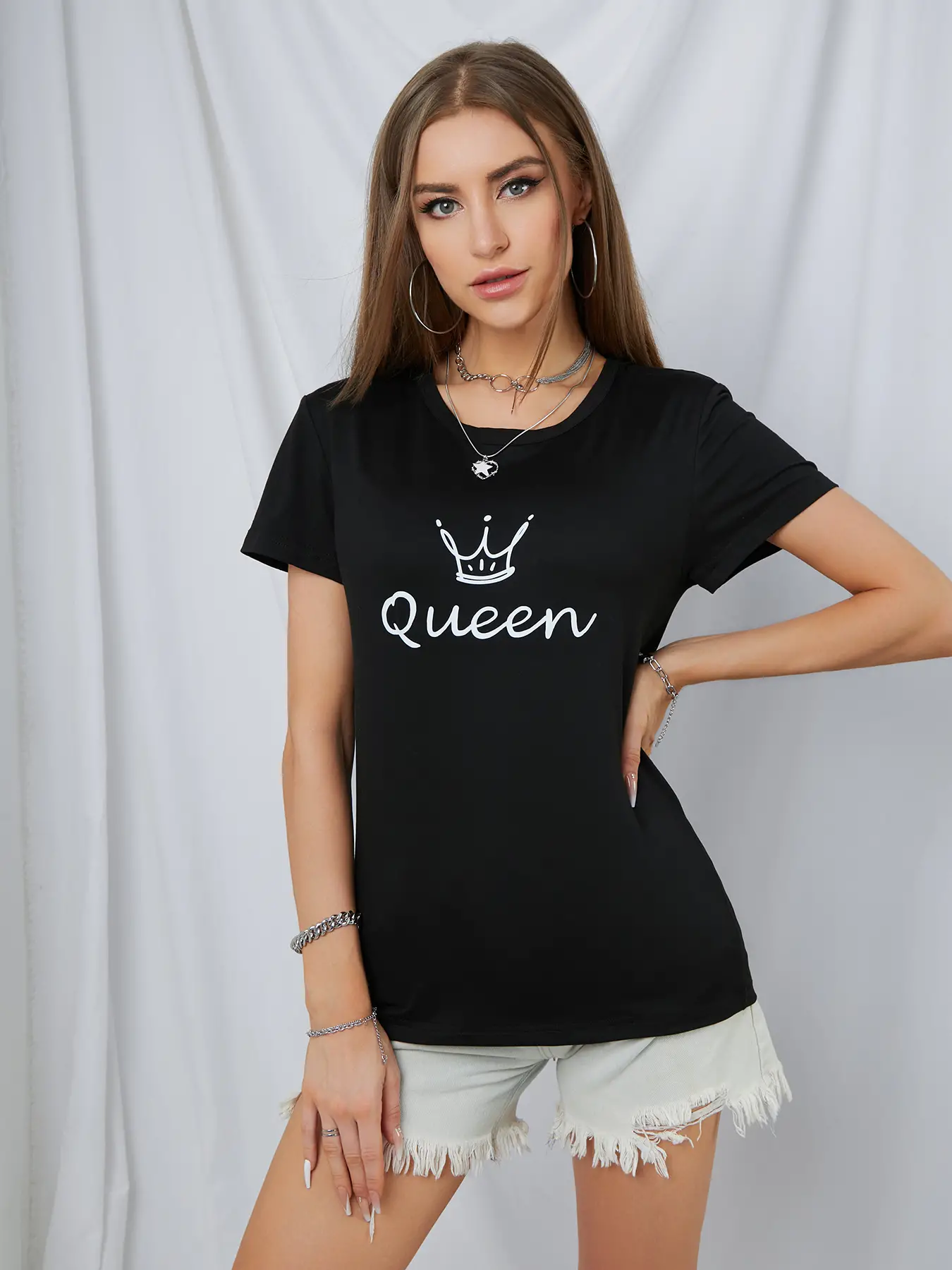 Elengatine QUEEN Graphic Printing Drop Shoulder Tee
