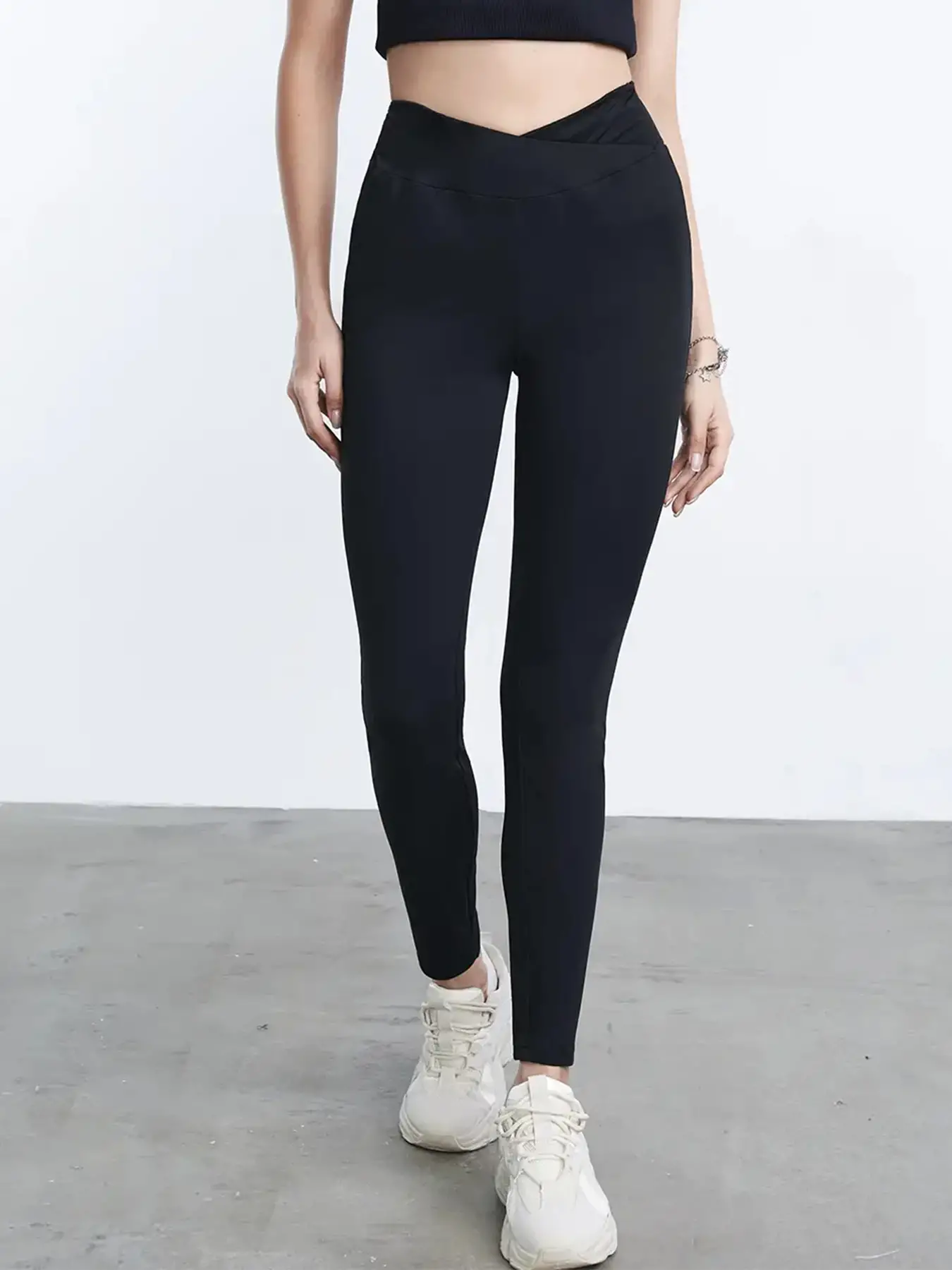 Elengatine Solid Overlap Waist Leggings