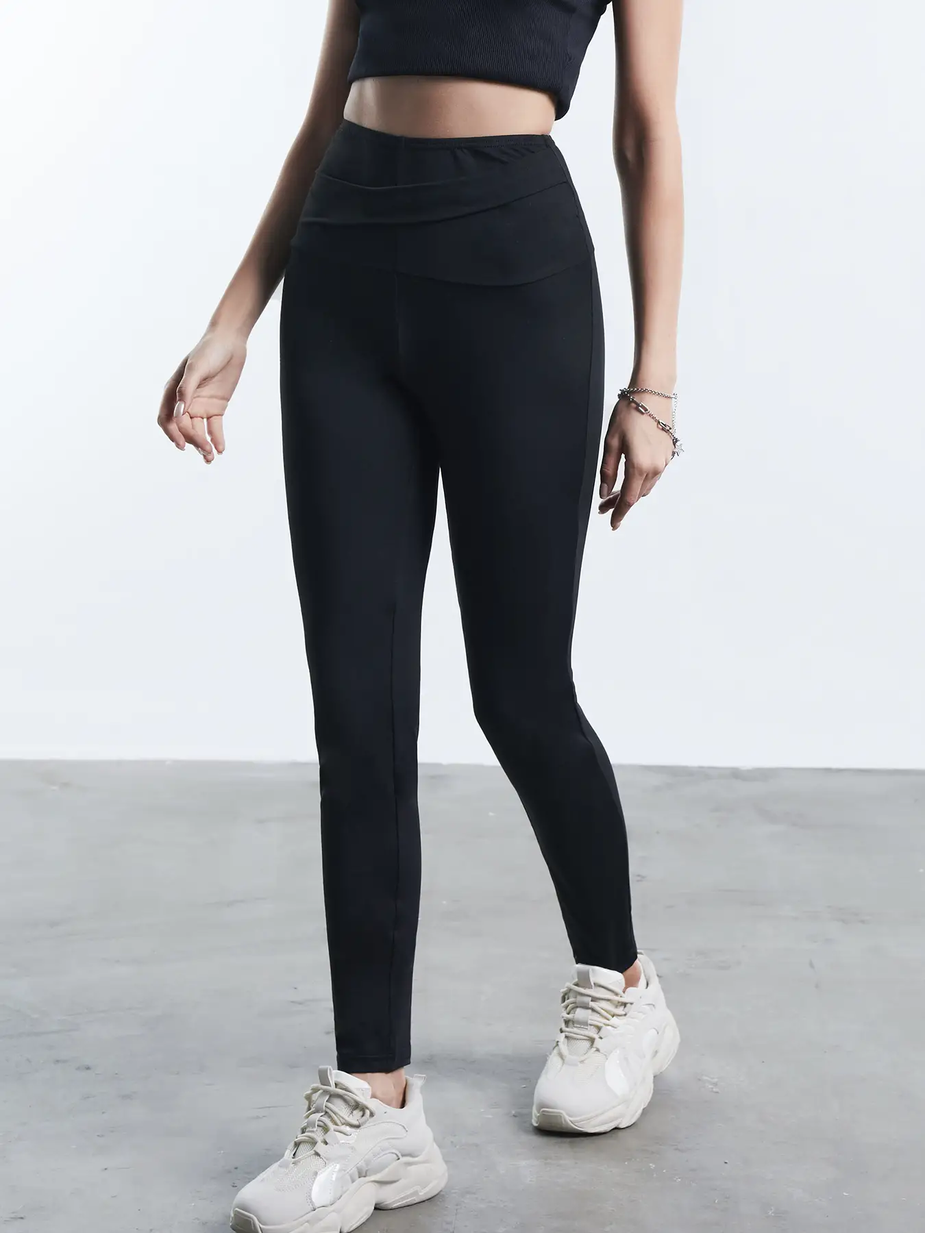 Elengatine Solid High Waist Tummy Control Running Yoga Stretch Leggings