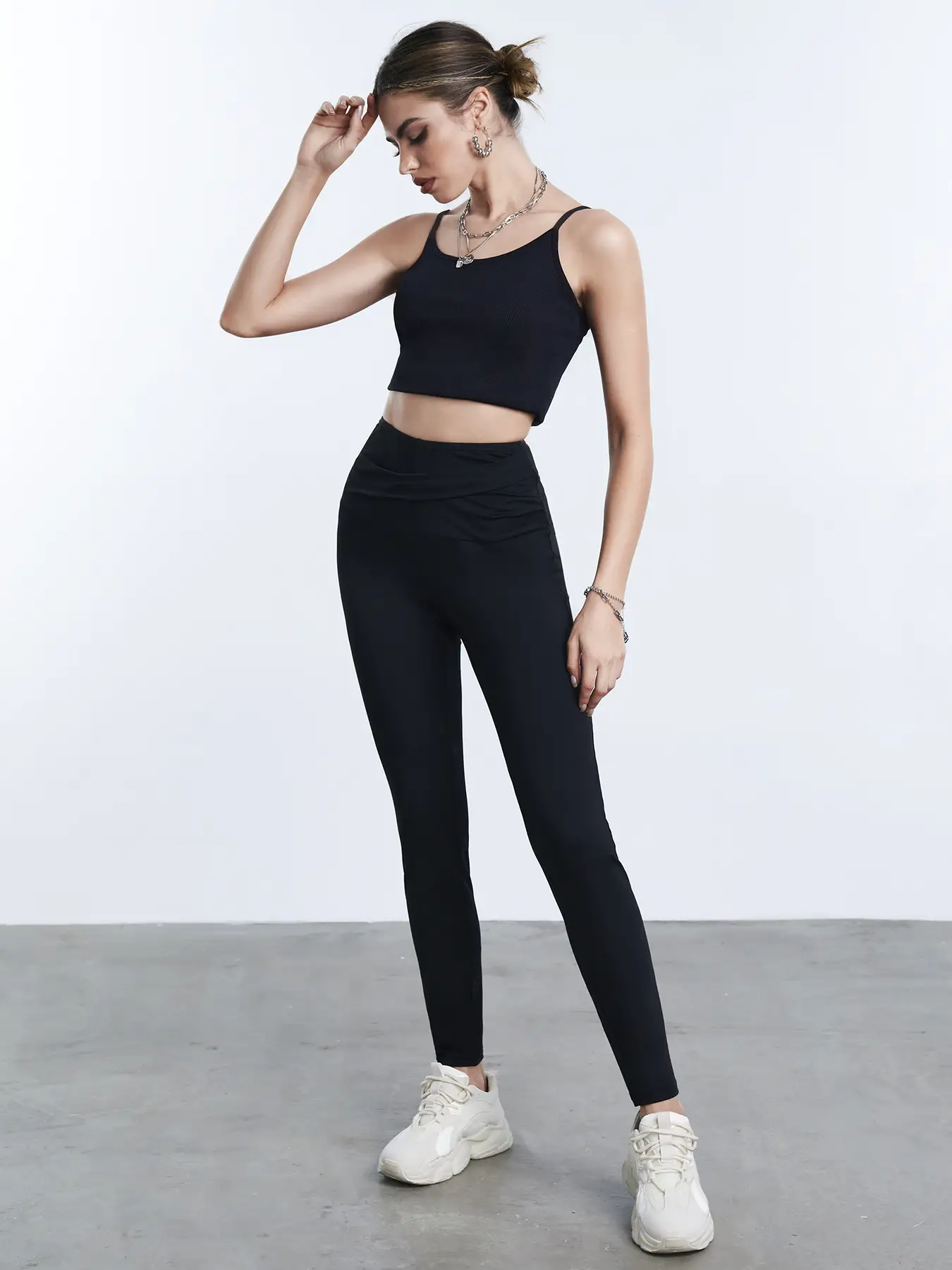 Elengatine Solid High Waist Tummy Control Running Yoga Stretch Leggings