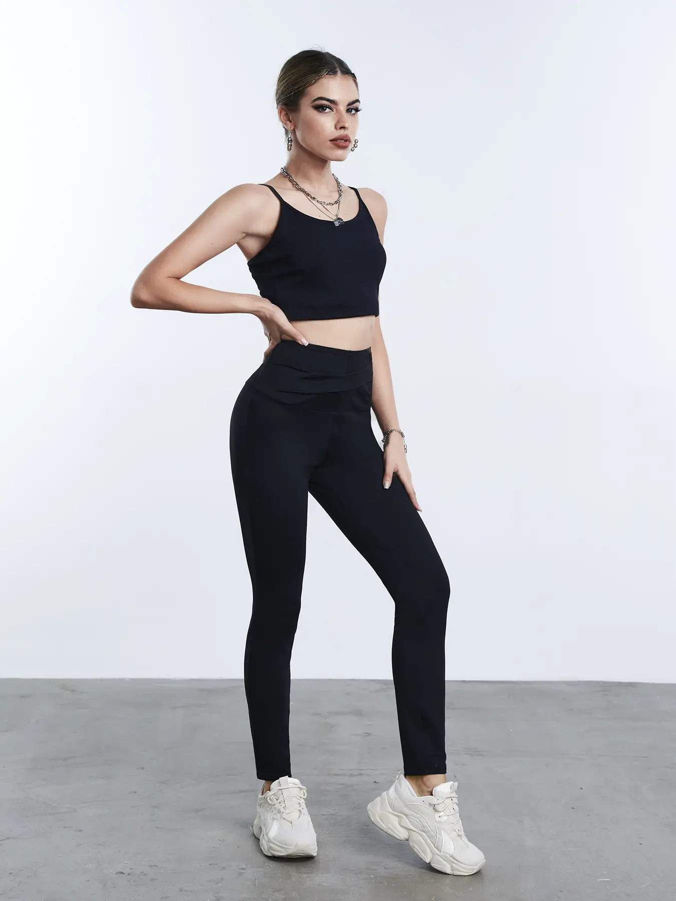 Elengatine Solid High Waist Tummy Control Running Yoga Stretch Leggings