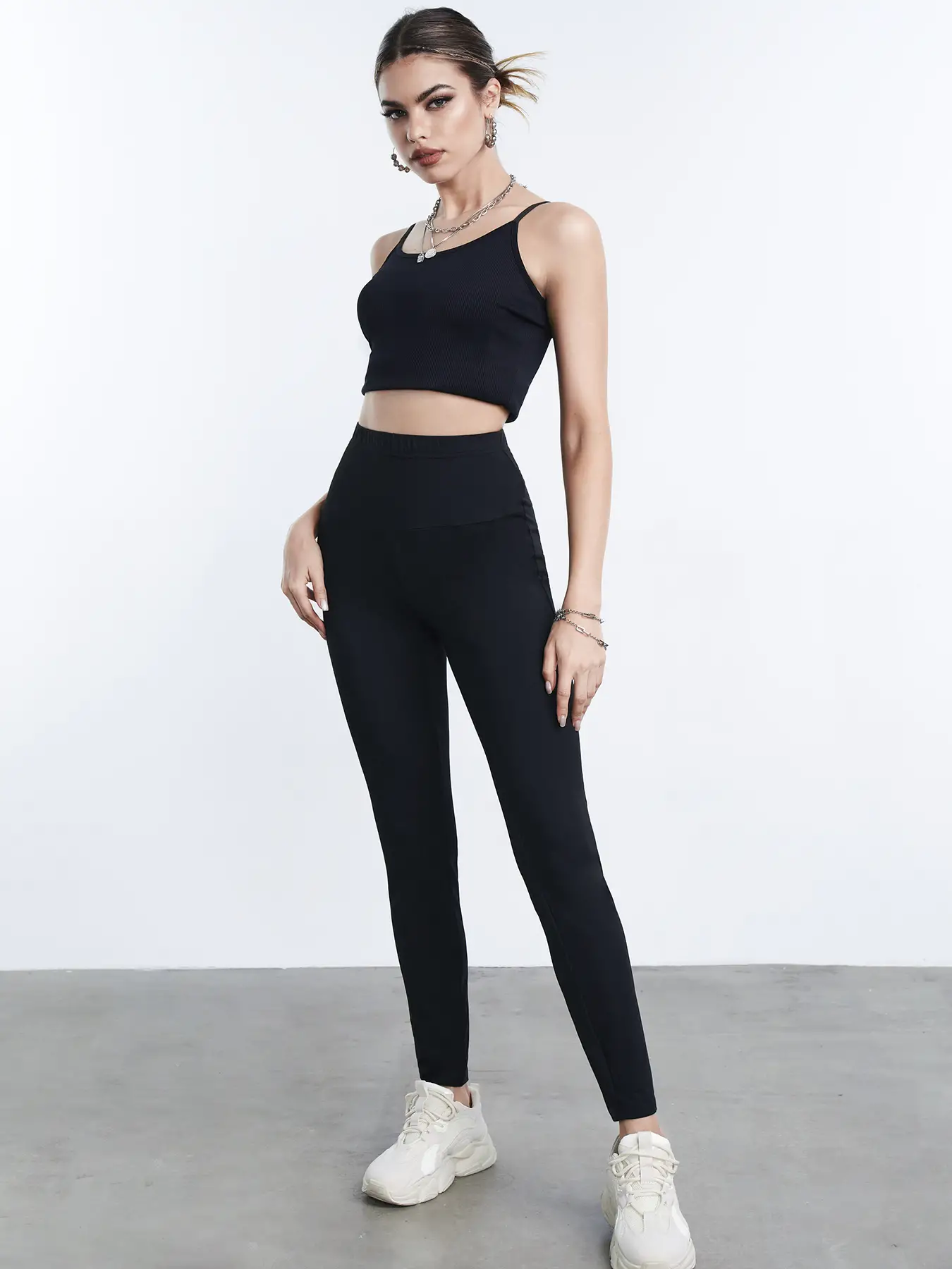 Elengatine Solid Elastic Waist Leggings Yoga Gym Sports