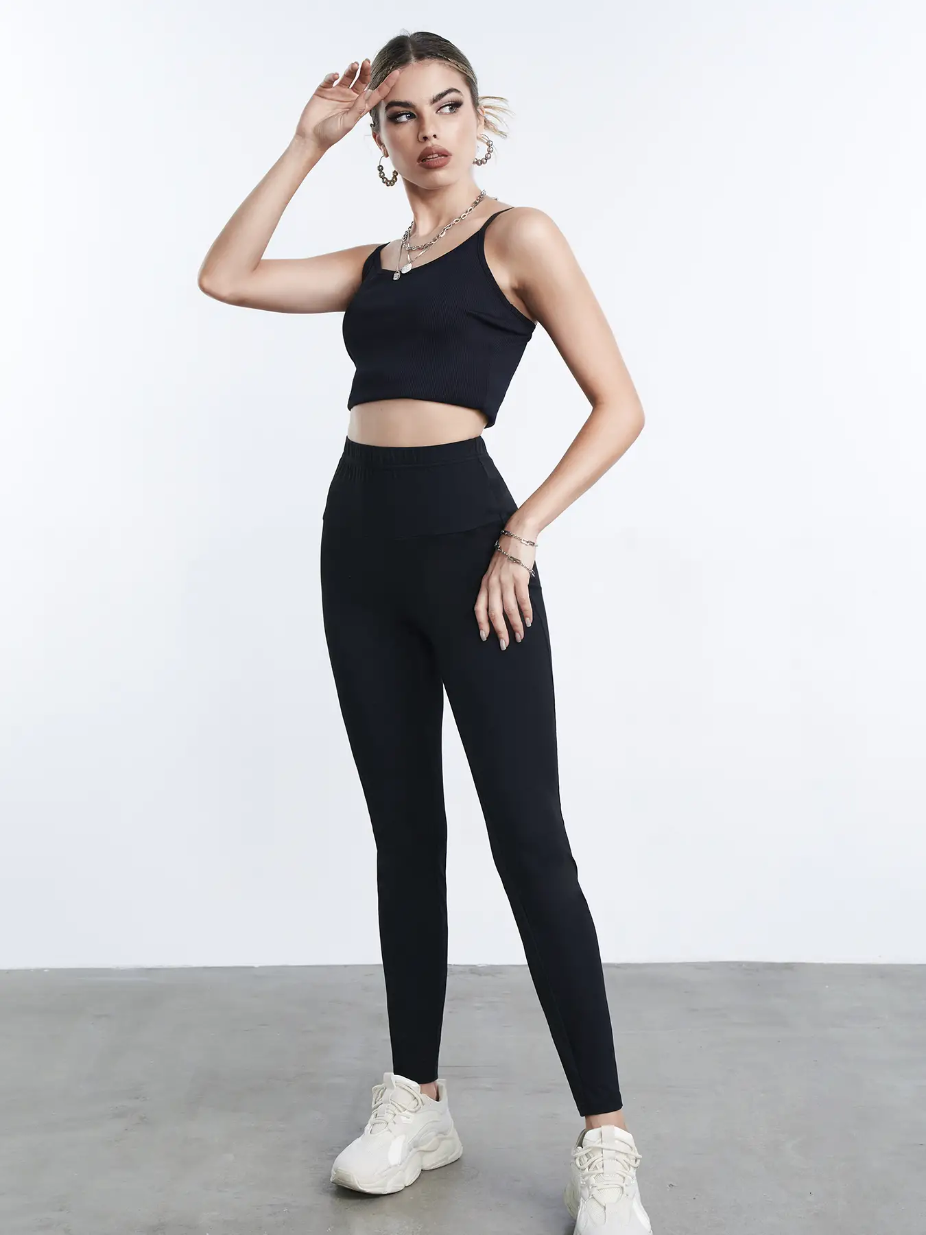 Elengatine Solid Elastic Waist Leggings Yoga Gym Sports