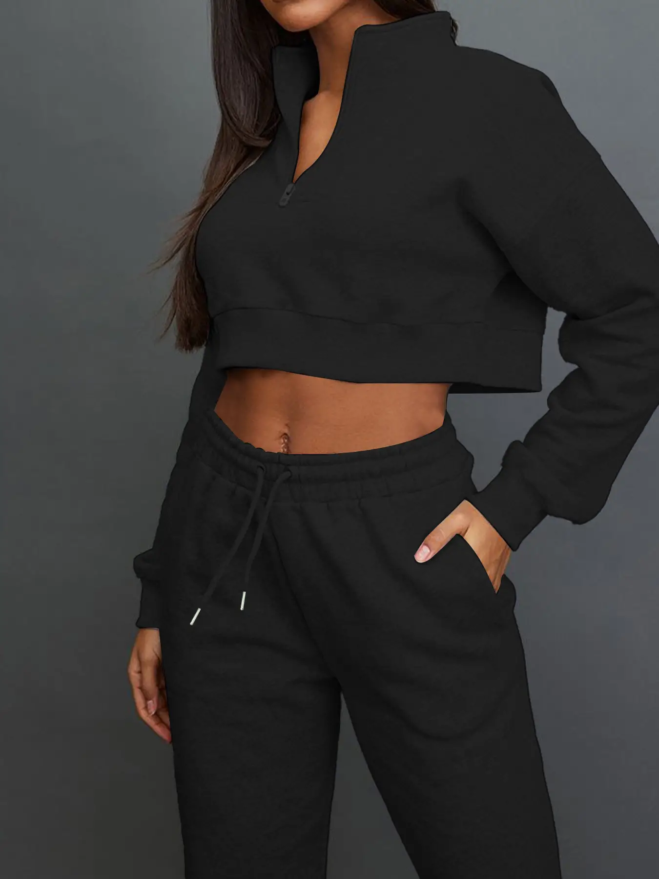 Elengatine Solid Drawstring Waist Sweatpants