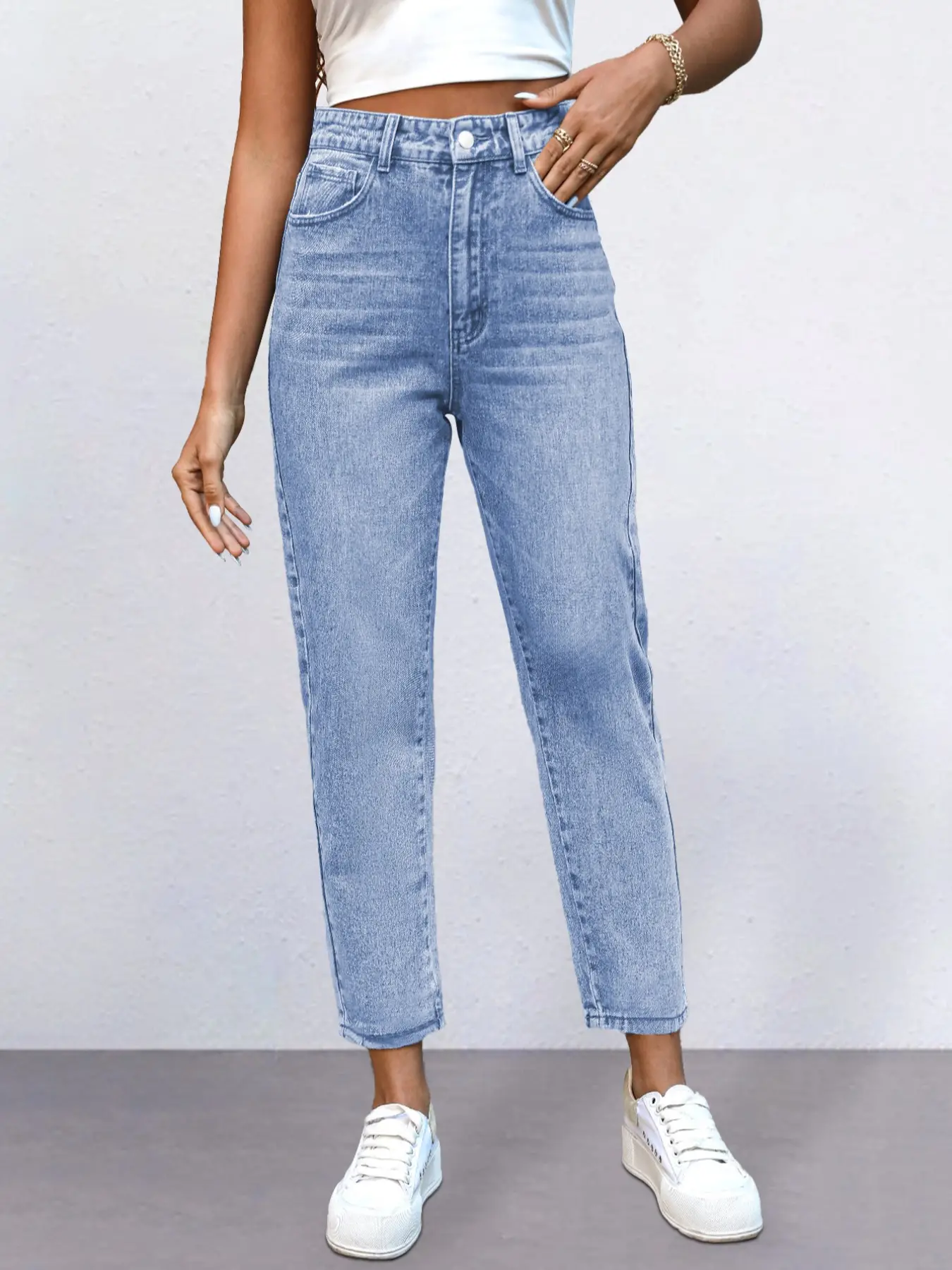 Elengatine High Waist Straight Leg Jeans