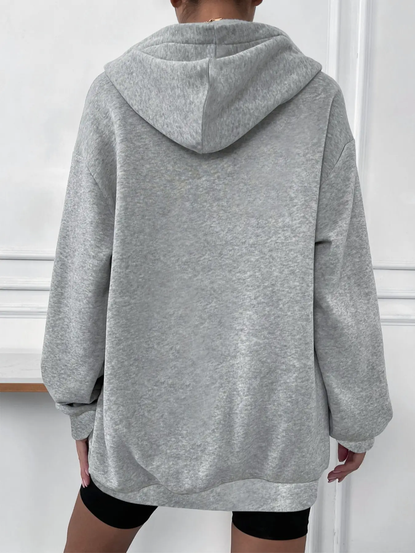 Elengatine BASICS Cozy Fleece Drop Shoulder Zipper Up Hooded Sweatshirt