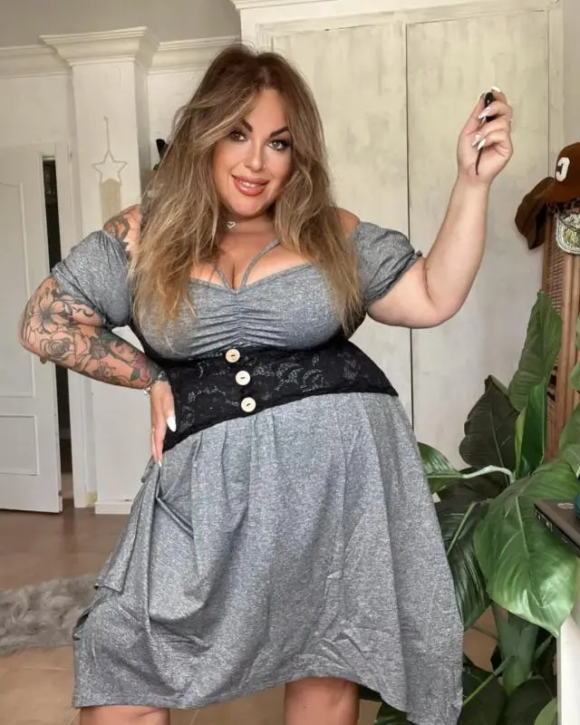 Elengatine Plus Size Lace Panel Ruched Two Tone Cold Shoulder Handkerchief Dress