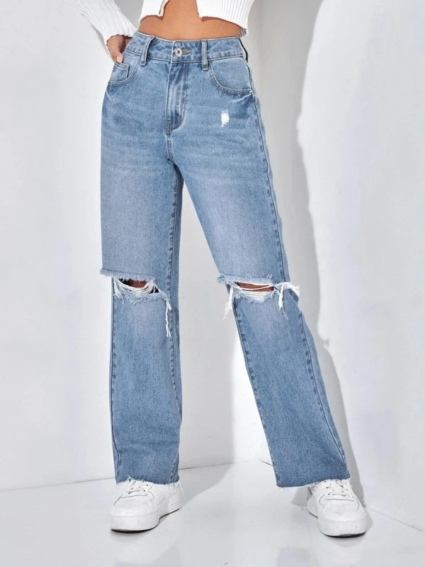 Elengatine 2 pcs set Causal Jeans with black long sleeved T-shirt for Women Model BXD0017 BXD0018