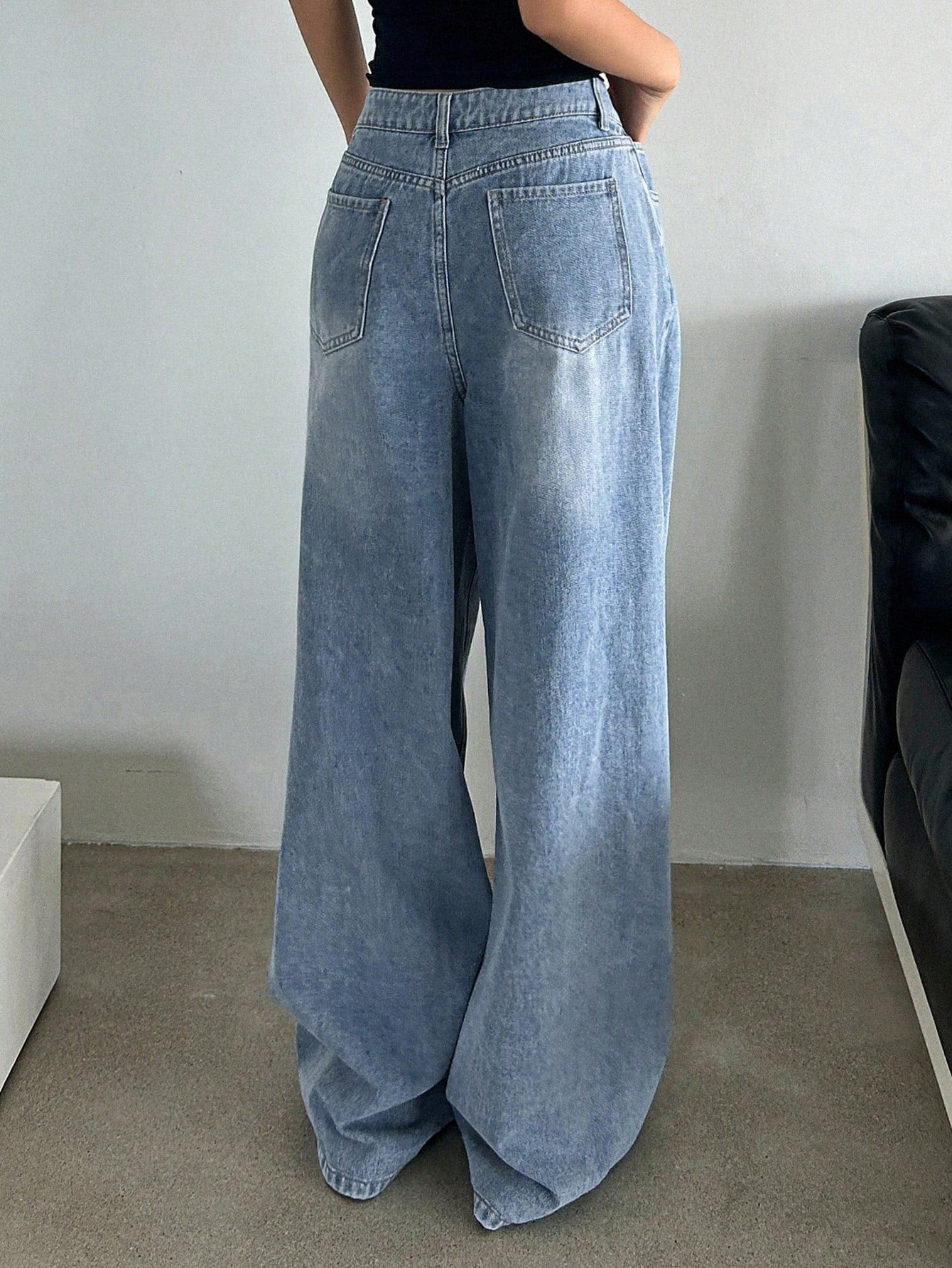 Elengatine Elengatine Non-Stretch Wide Leg Jeans with Adjustable Buckle BXD0047