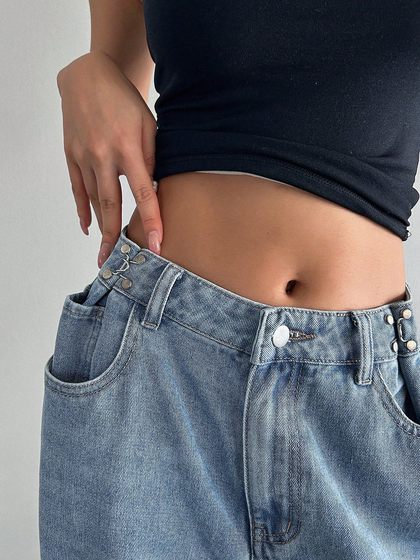 Elengatine Elengatine Non-Stretch Wide Leg Jeans with Adjustable Buckle BXD0047