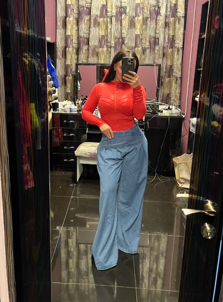 Elengatine Pleated Wide Leg High Waist Denim Jeans For Women BXD0048