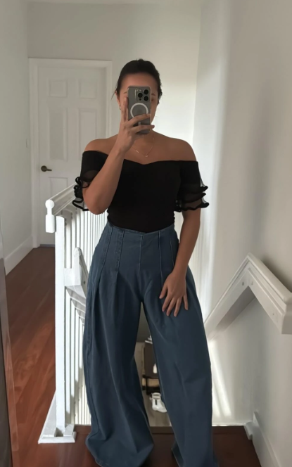 Elengatine Pleated Wide Leg High Waist Denim Jeans For Women BXD0048