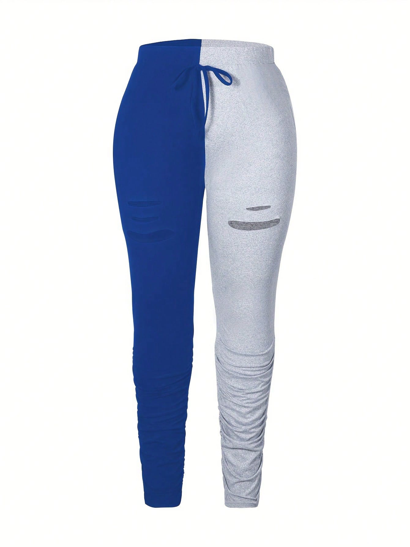 Large Size Women's Perforated Color Blocked Pants