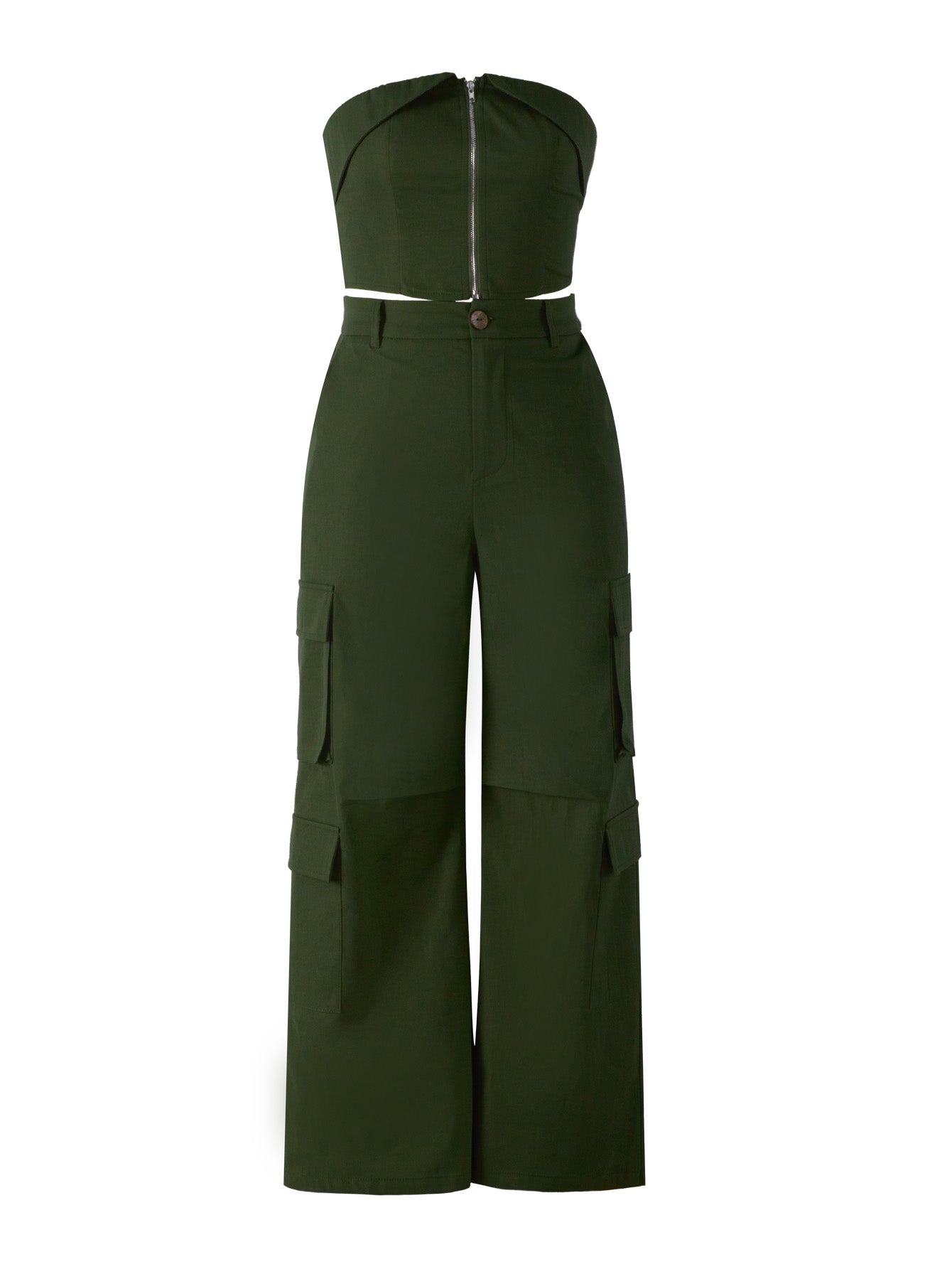 Two piece set of plain strapless top and women's pants