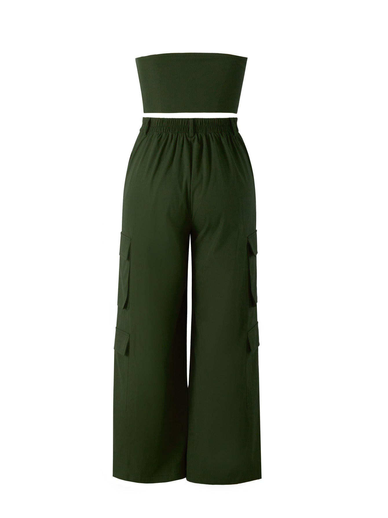 Two piece set of plain strapless top and women's pants
