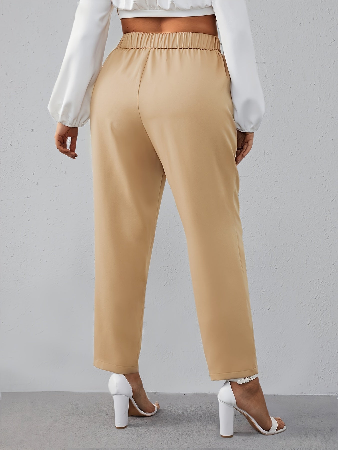 Elengatine Plus Solid High Waist Carrot Pants