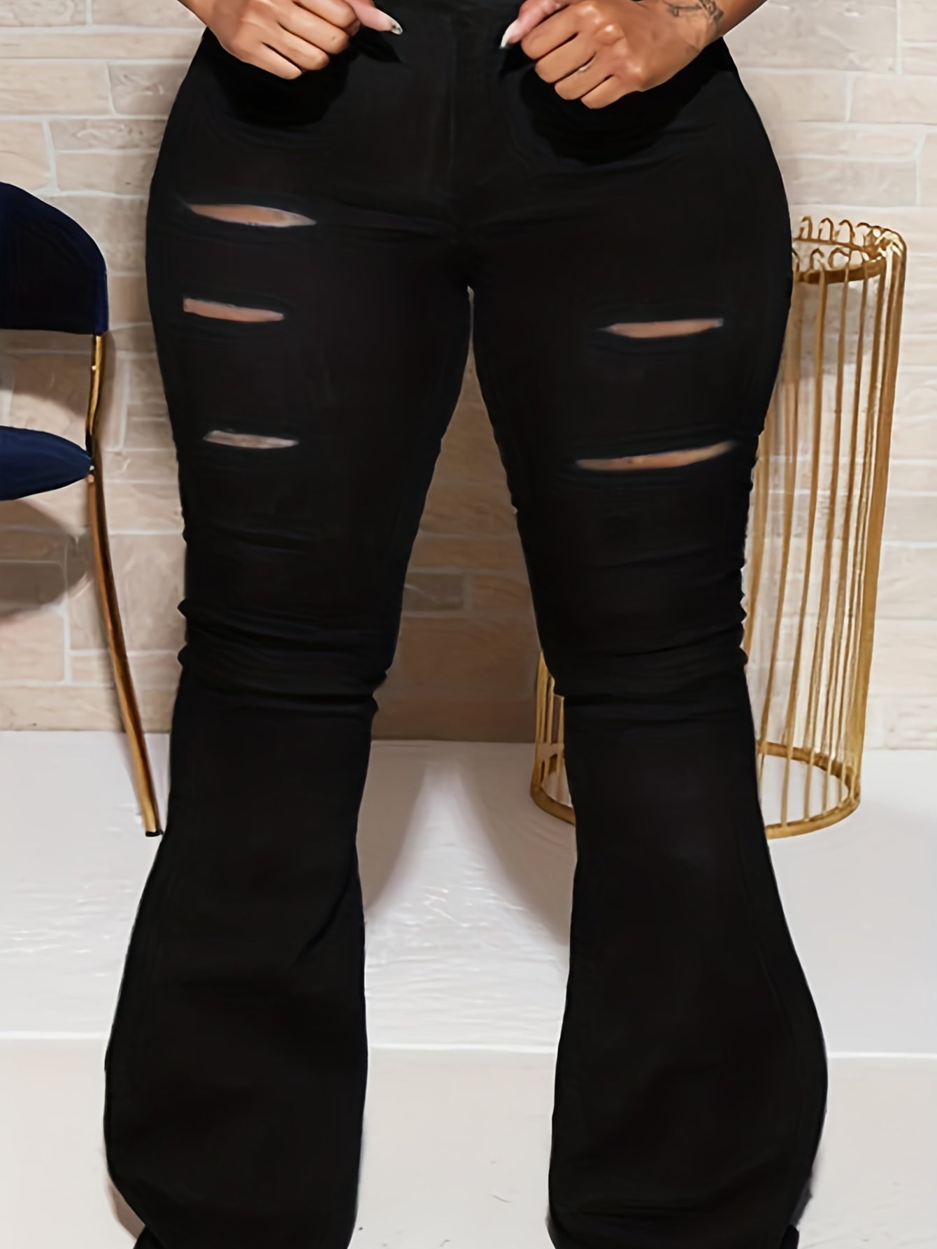 Elengatine Casual Solid Hollowed Out Patchwork Plus Size
