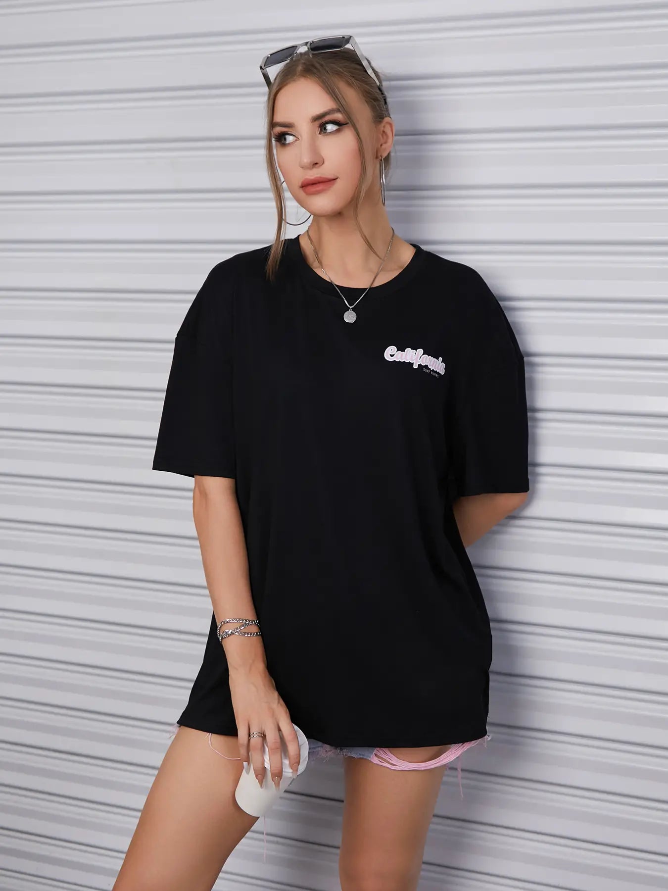 Elengatine Coconut Tree Graphic Printing Drop Shoulder Tee