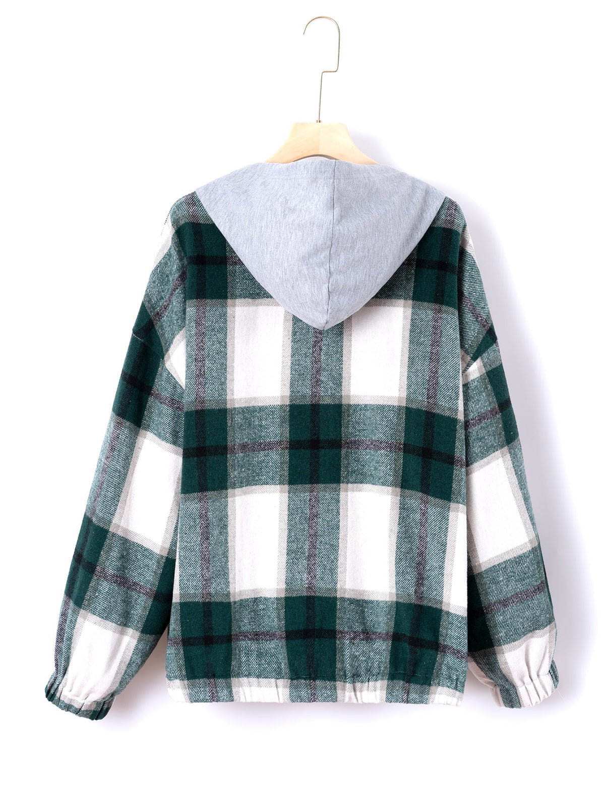 Elengatine Plaid Print Drop Shoulder Zip up Hooded Coat