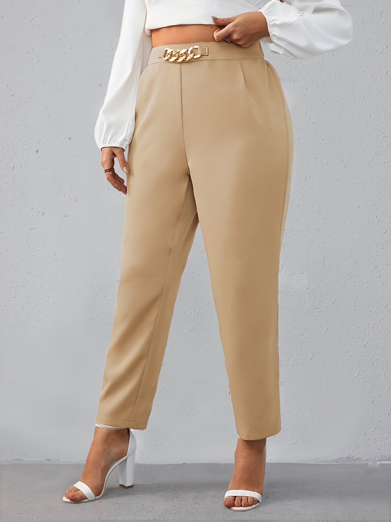 Elengatine Plus Solid High Waist Carrot Pants