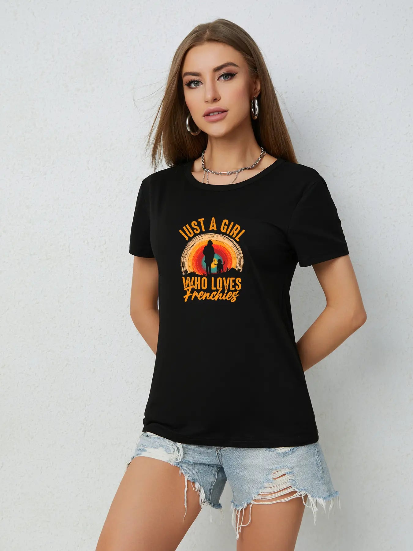 Elengatine Fashion Letters Graphic Printing Drop Shoulder Tee