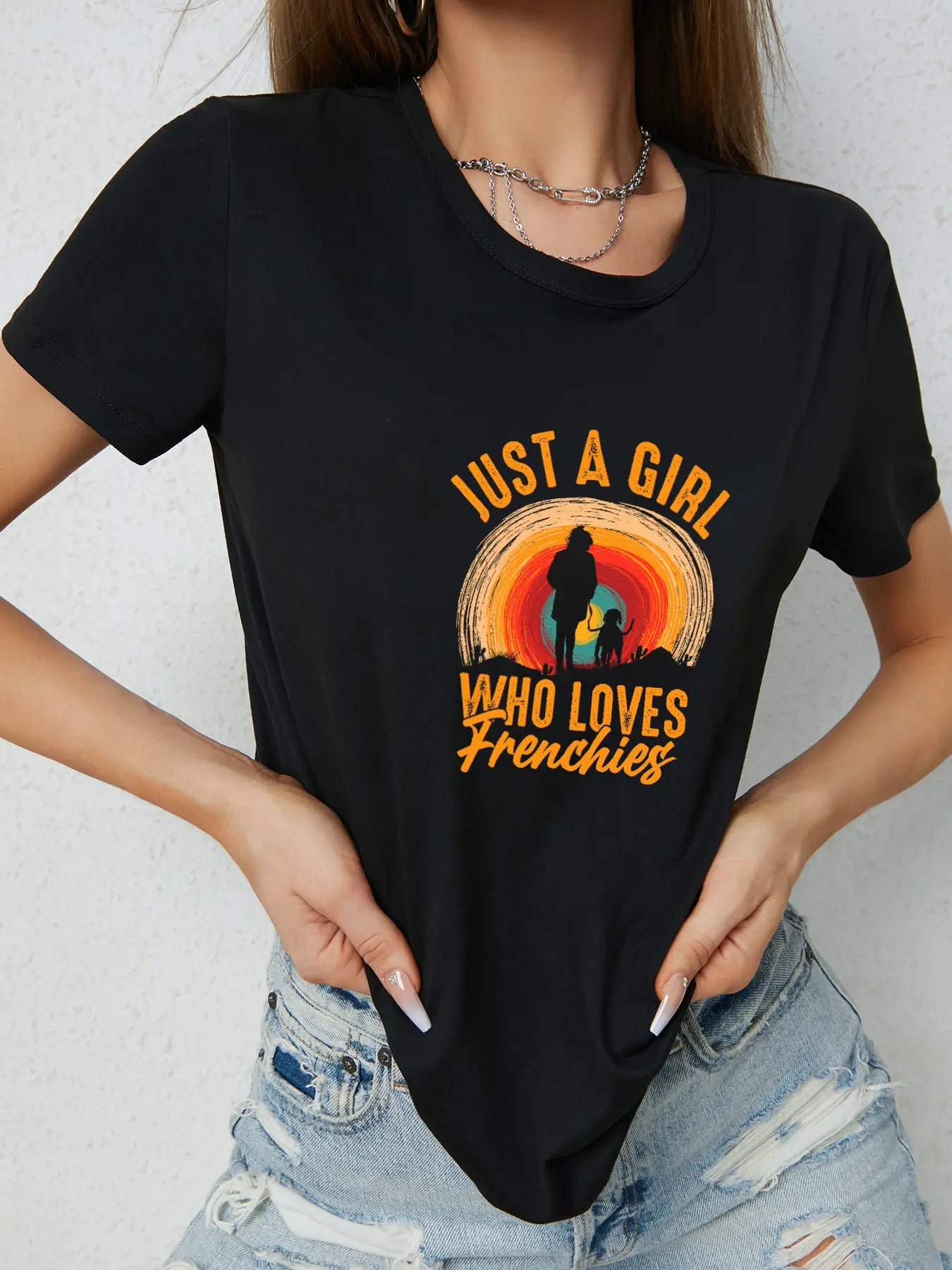 Elengatine Fashion Letters Graphic Printing Drop Shoulder Tee