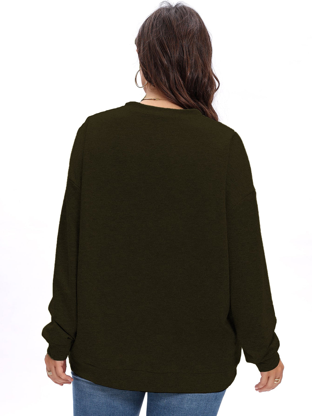 Elengatine Plus Solid V Neck Drop Shoulder Top